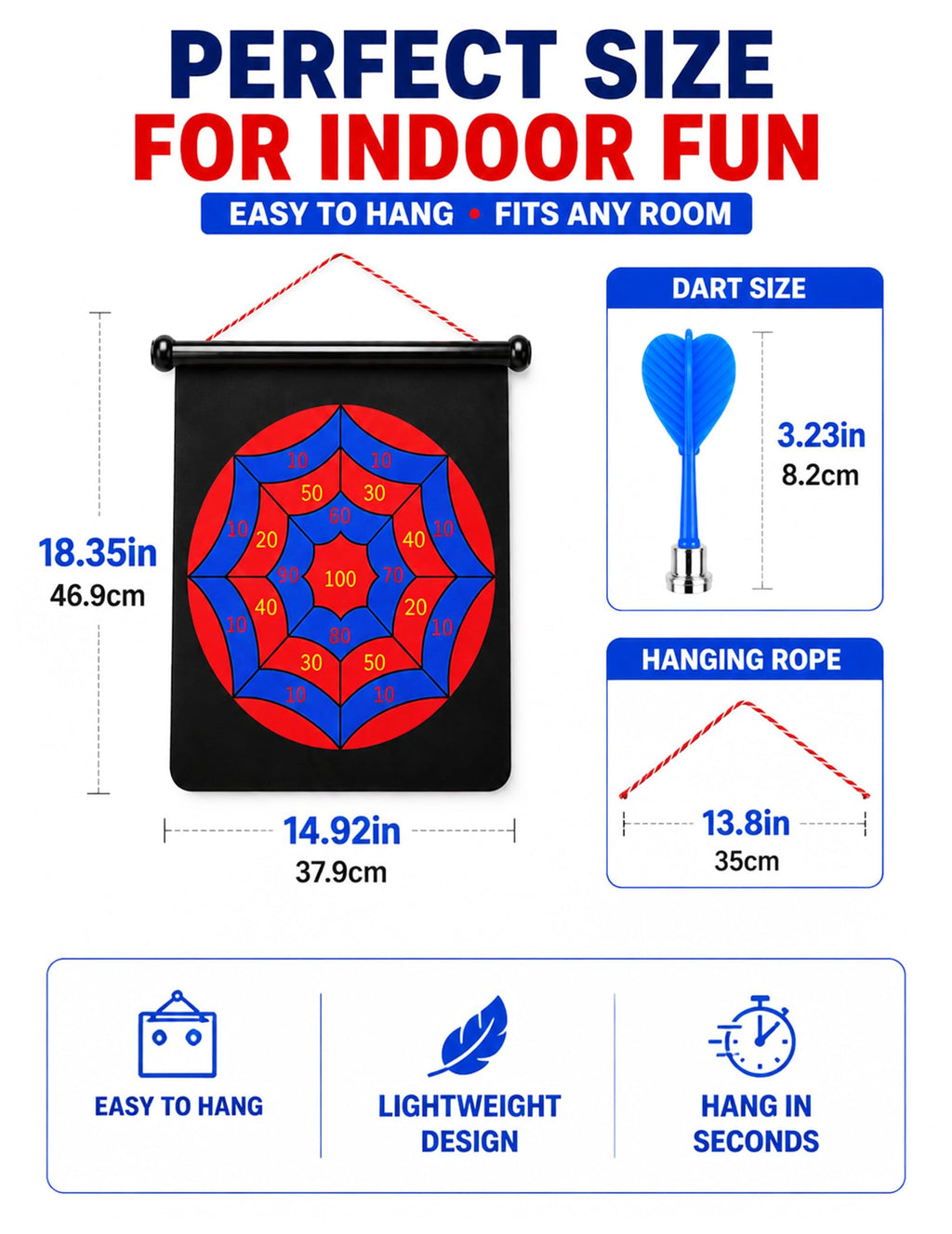 Magnetic Dart Board for Kids, Teens, Adults, Double-Sided Roll-Up Dart Board Games for Kids Age 3-18 with 12 Magnetic Darts, Indoor Outdoor Boys Toys for Backyard, Gifts for Teen Boys