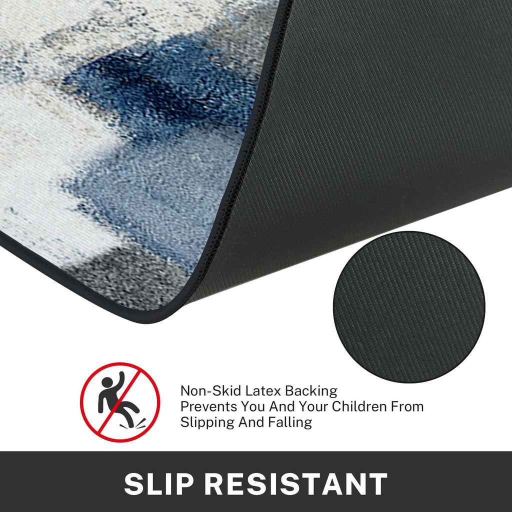Blue Kitchen Rugs and Mats Non Skid Washable Set of 2, Grey White Modern Abstract Mats for Floor, Geometric Painting Runner Rug Graffiti Art Kitchen Decor