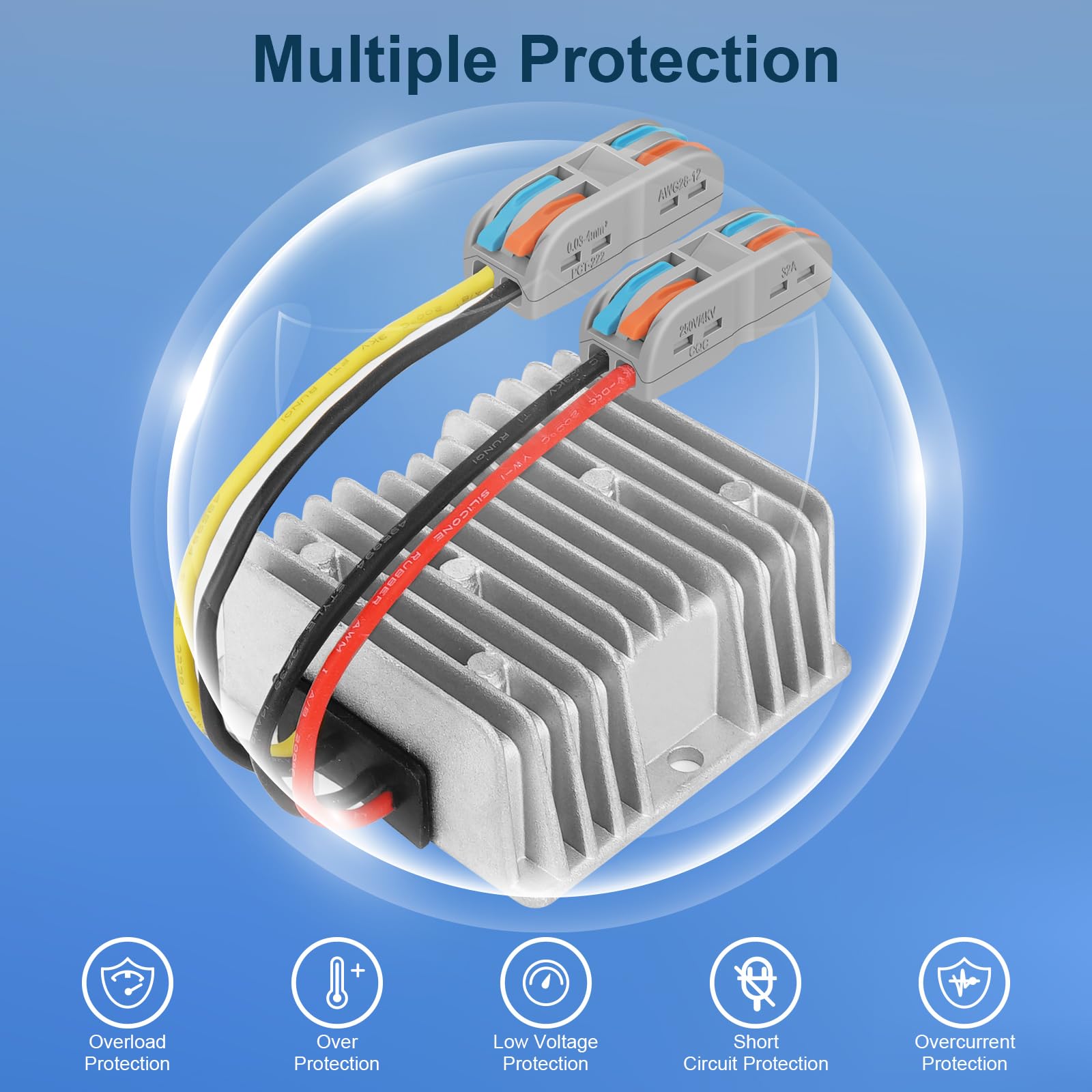 10A 120W Golf Cart 18V 20V 24V 36V 48V Step Down to DC 12V Converter Voltage Regulator Reducer Power Buck Converter Waterproof Transformer(DC 16-58V Inputs