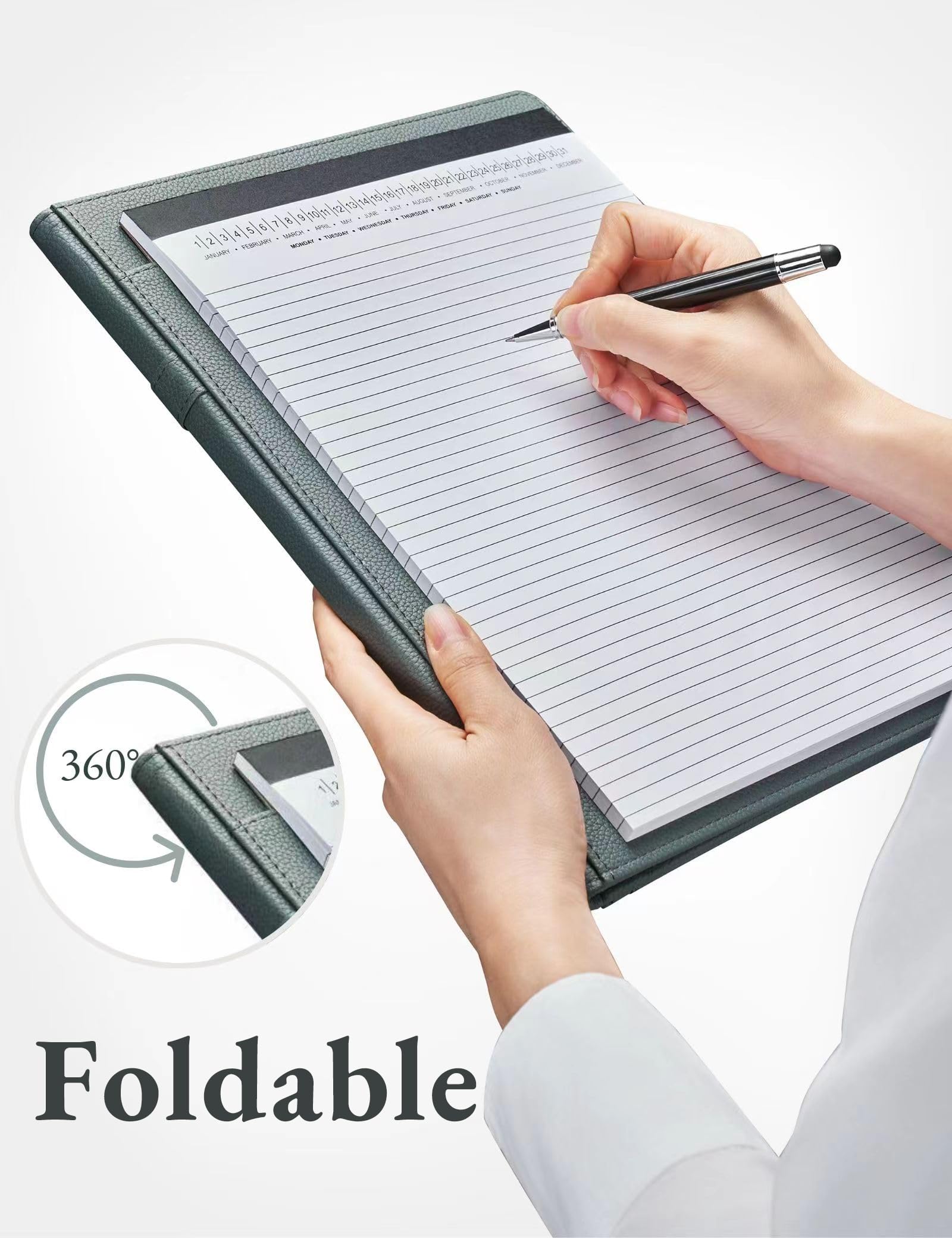Padfolio Portfolio Resume Folder with Pocket, Premium Faux Leather Interview Writing Legal Pads Document Organizer Portfolio with Business Card Holder (Black)