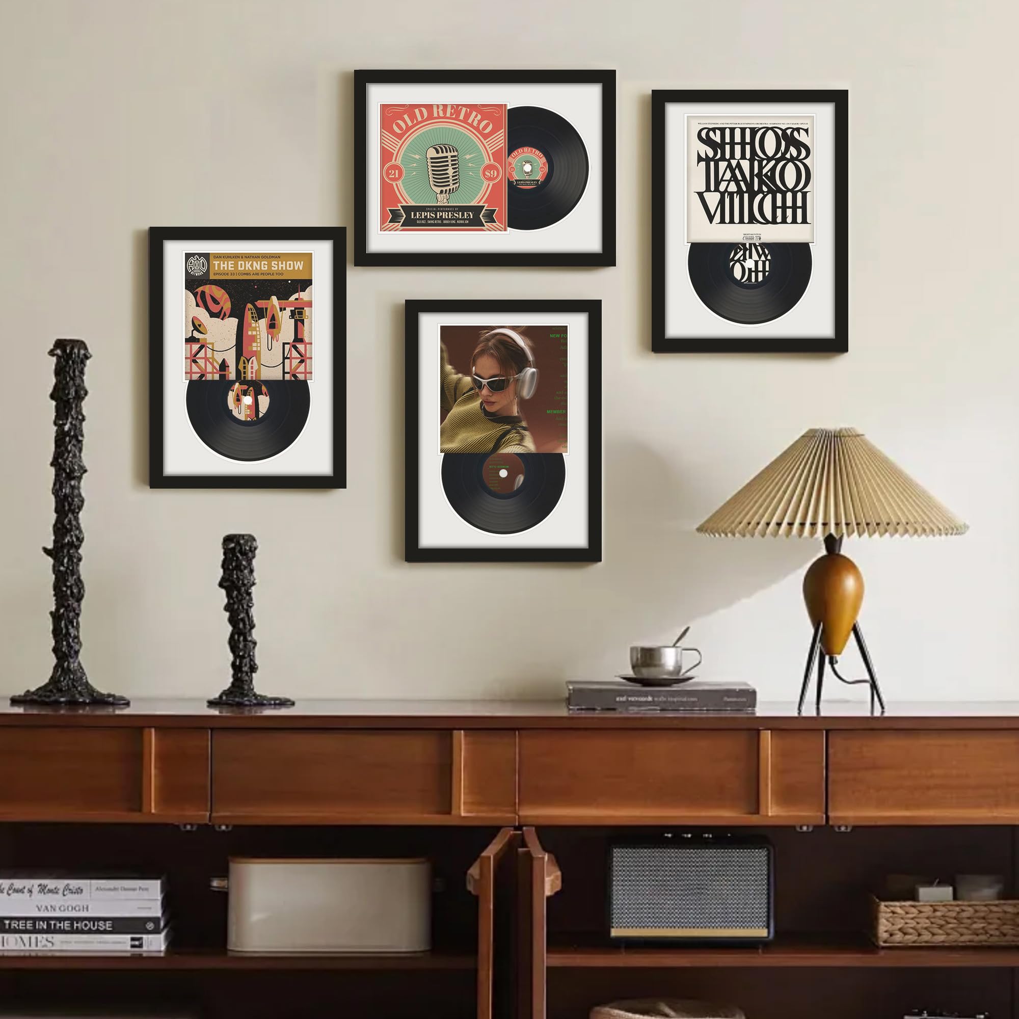 DUENPY Vinyl Record Display Frame 16x22 Inches Display Record Album and 12.5x12.5 Album Cover Art（Black Bottom Mat） Wall Mount