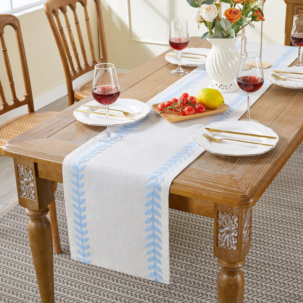 Wracra Embroidered Placemats, 13 x 18 Inch Set of 4 Placemats, Irregular Willow Rustic Place Mats for Kitchen Table and Heat Resistant, Blue 4PCS