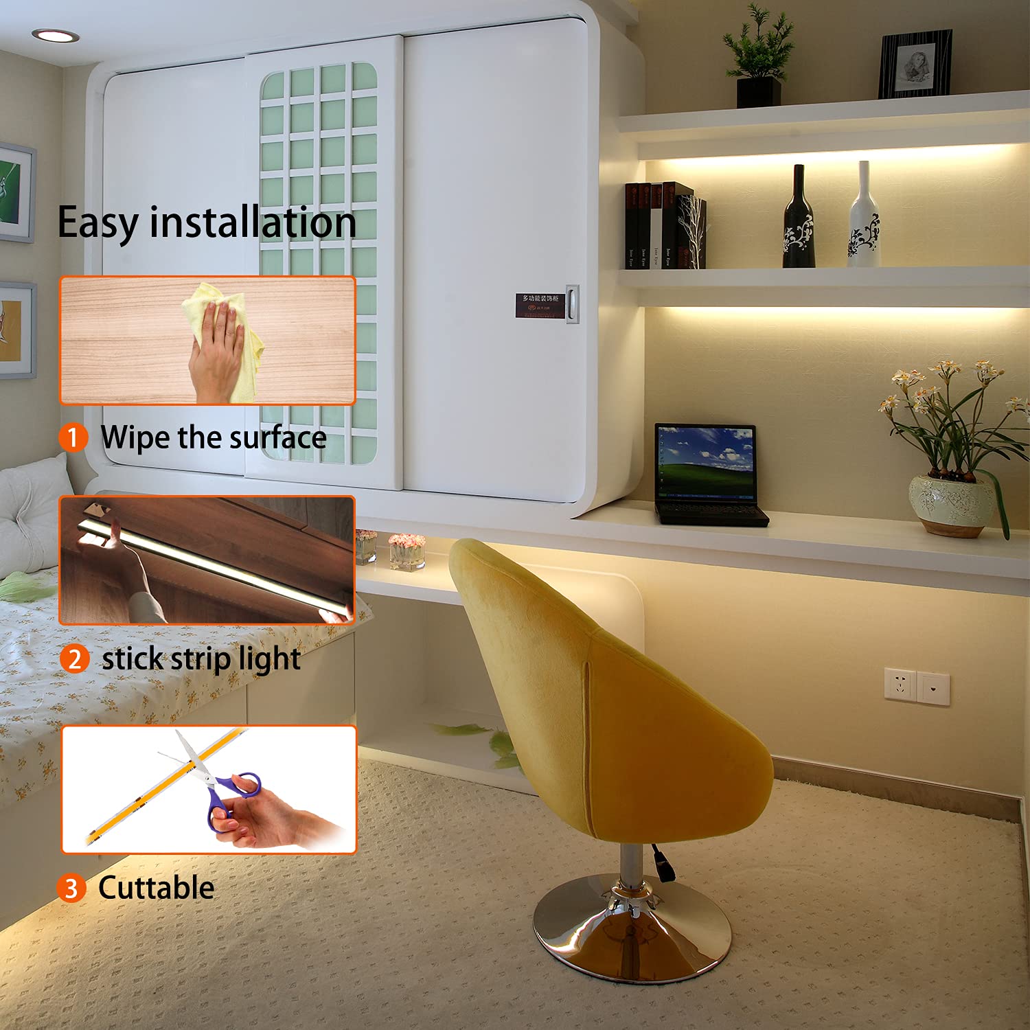 Pandery COB LED Strip,LED Strip Lights 3M/9.84ft,Touch Dimmable LED Strips,CRI90+,2700K Warm White cob led,960LEDs,24V LED Tape Lights,Indoor for Bedroom, Kitchen, TV, Mirror,Cabinet