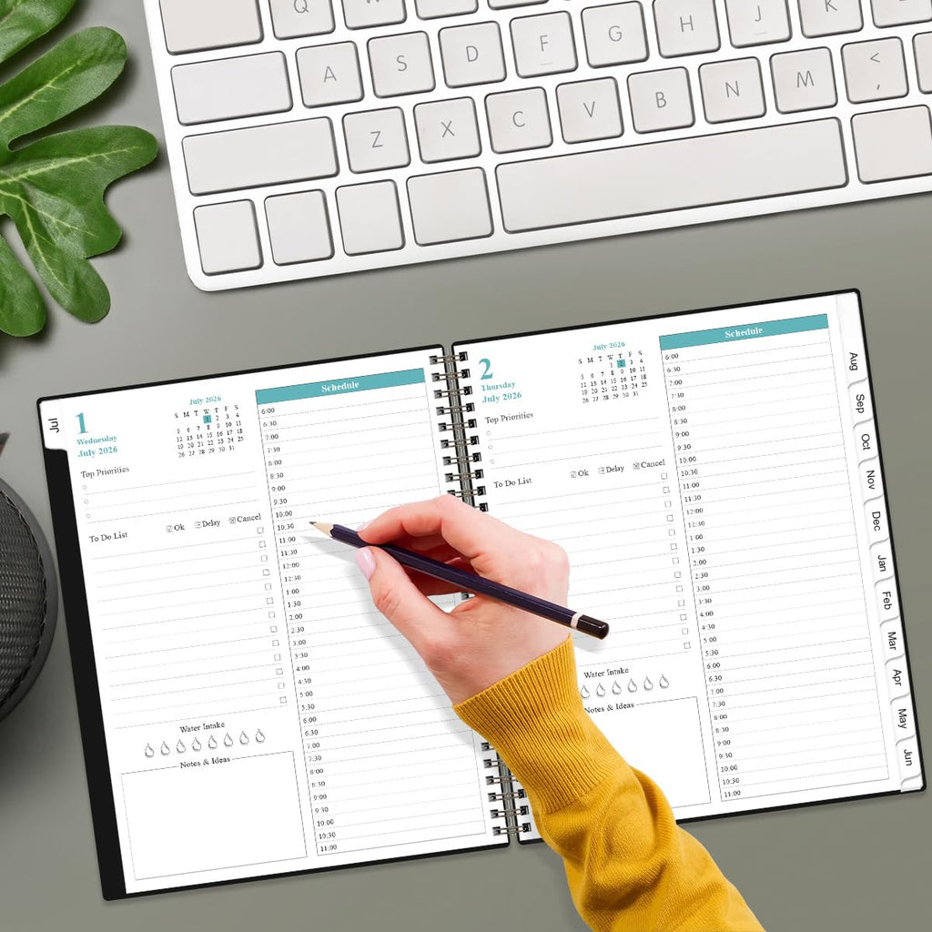 2026-2027 Daily & Monthly Planner - One Page Per Day, Daily Planner from July 2026 to June 2027, Planner 2026-2027 with 12 Monthly Tabs, 6.4" x 8.5", Black