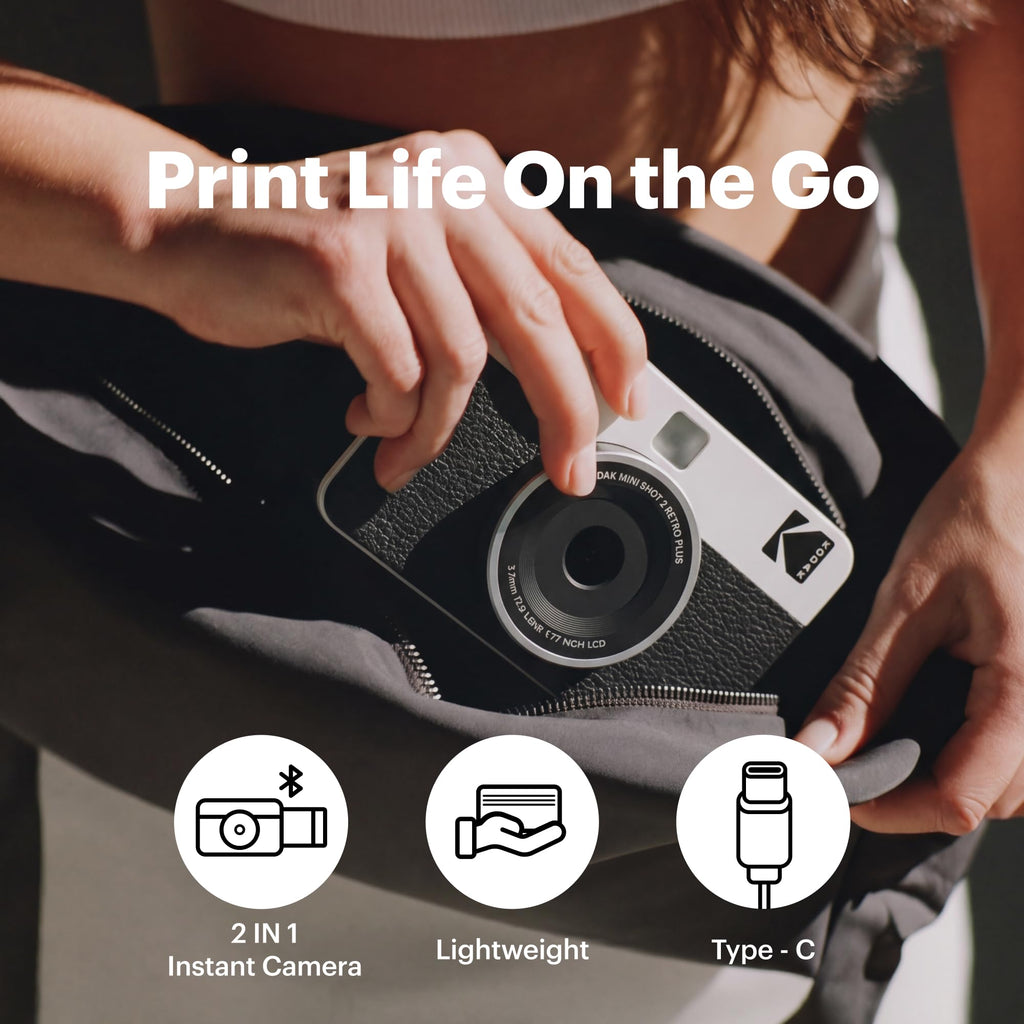 Kodak Mini Shot 2 Retro 4PASS 2-in-1 Instant Digital Camera and Photo Printer (2.1x3.4 inches) + 8 Sheets, White