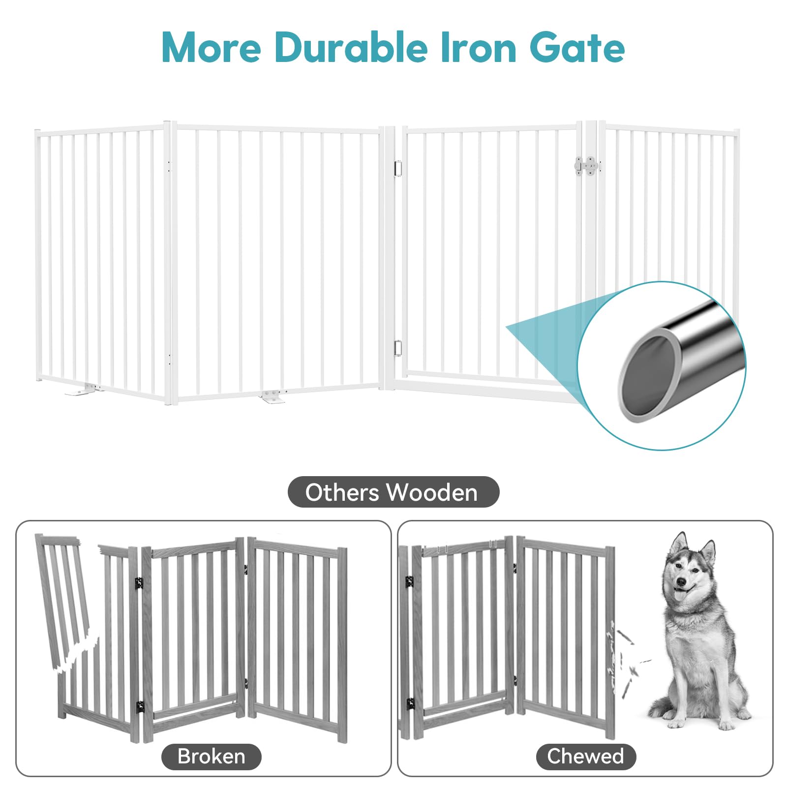 No Pawblems Free Standing Dog Gate, 30" Tall Foldable Dog Fence for Indoor, Up to 52 Inch Extra Wide Puppy Gate Extension for Stairs, Hallways, Doorways, Deck, Yard (White, 2 Panels)