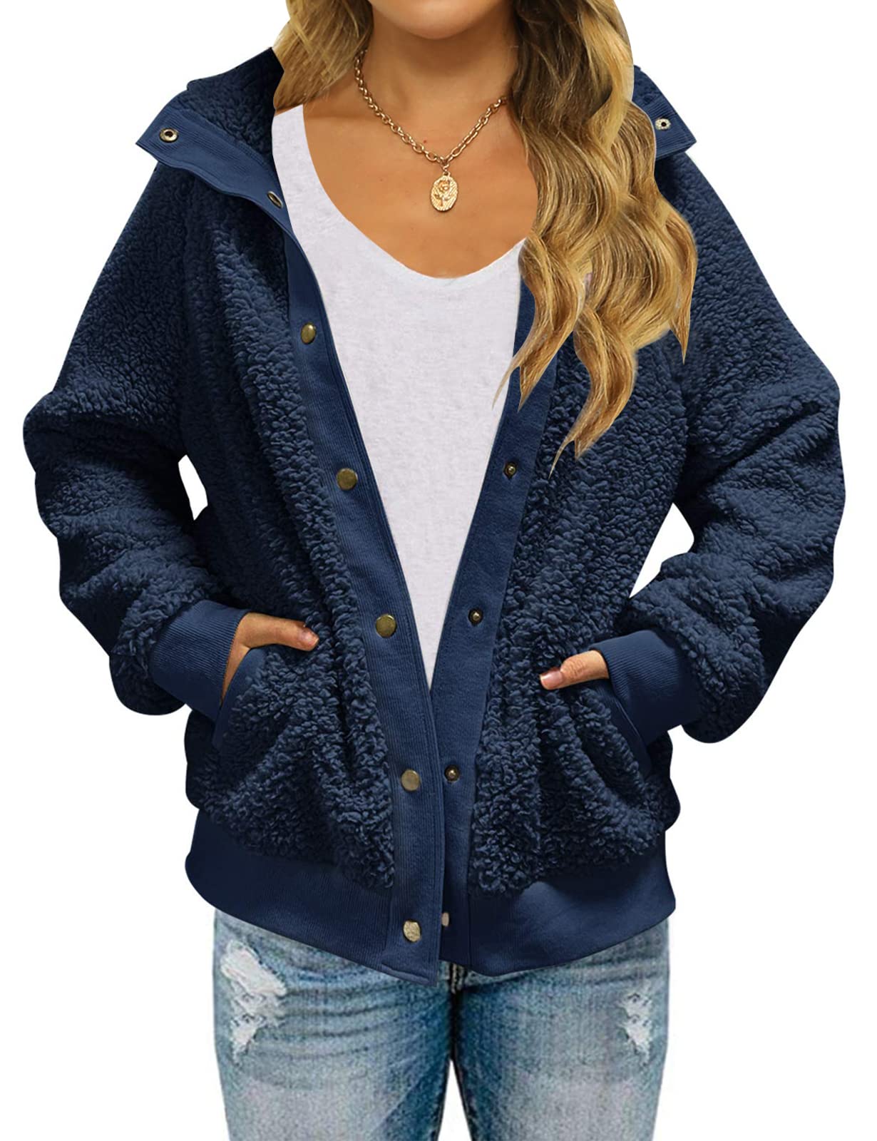 MEROKEETY Womens Fleece Sherpa Jacket Fall Winter Coats 2026 Fuzzy Button Down Warm Outerwear with Pockets