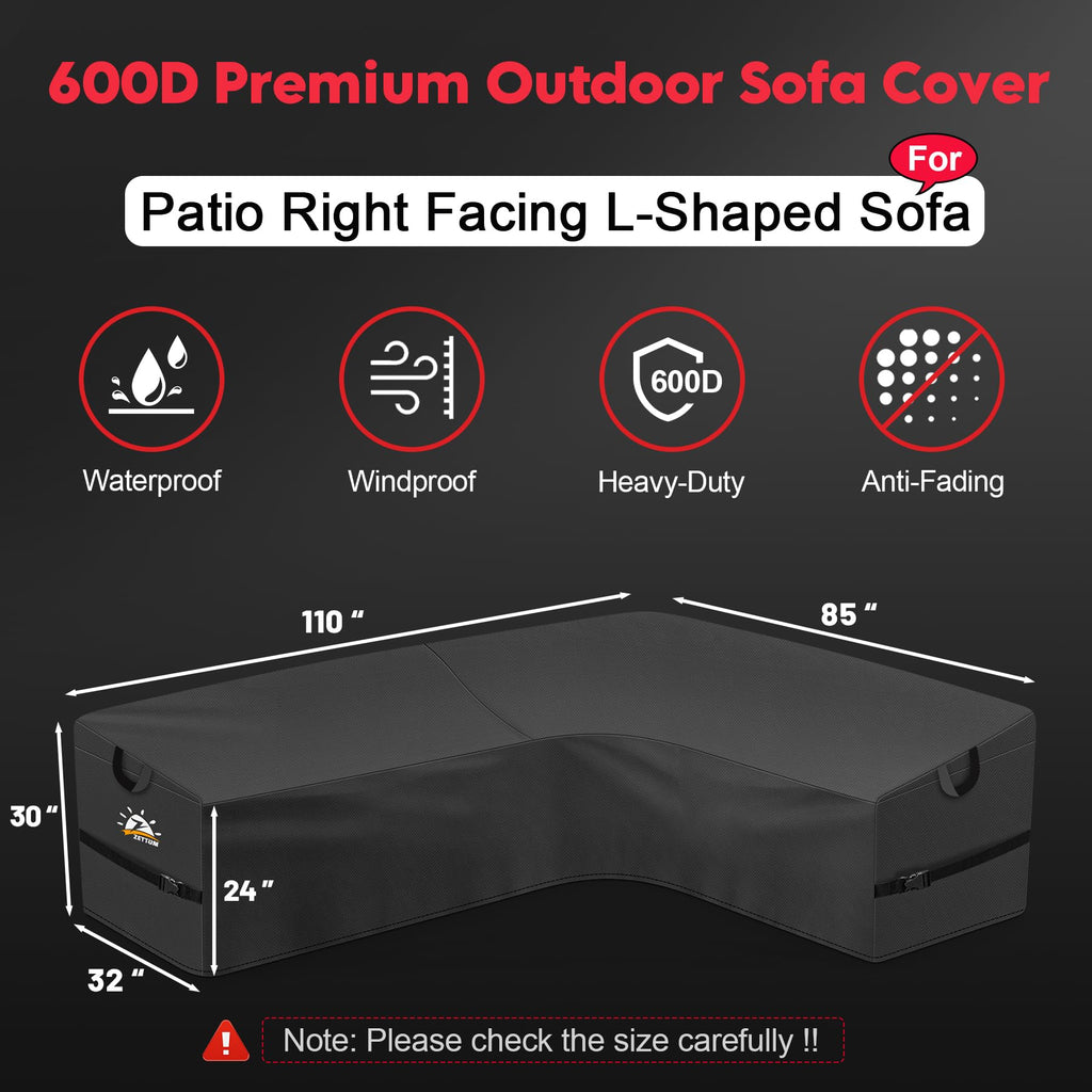Zettum Outdoor L-Shaped Sectional Cover - 600D Patio Sectional Sofa Cover, Waterproof Patio Furniture Covers for 4-Seater Outdoor Sectional Sofa and Couch, Left Facing, 58x85 Inch Wide