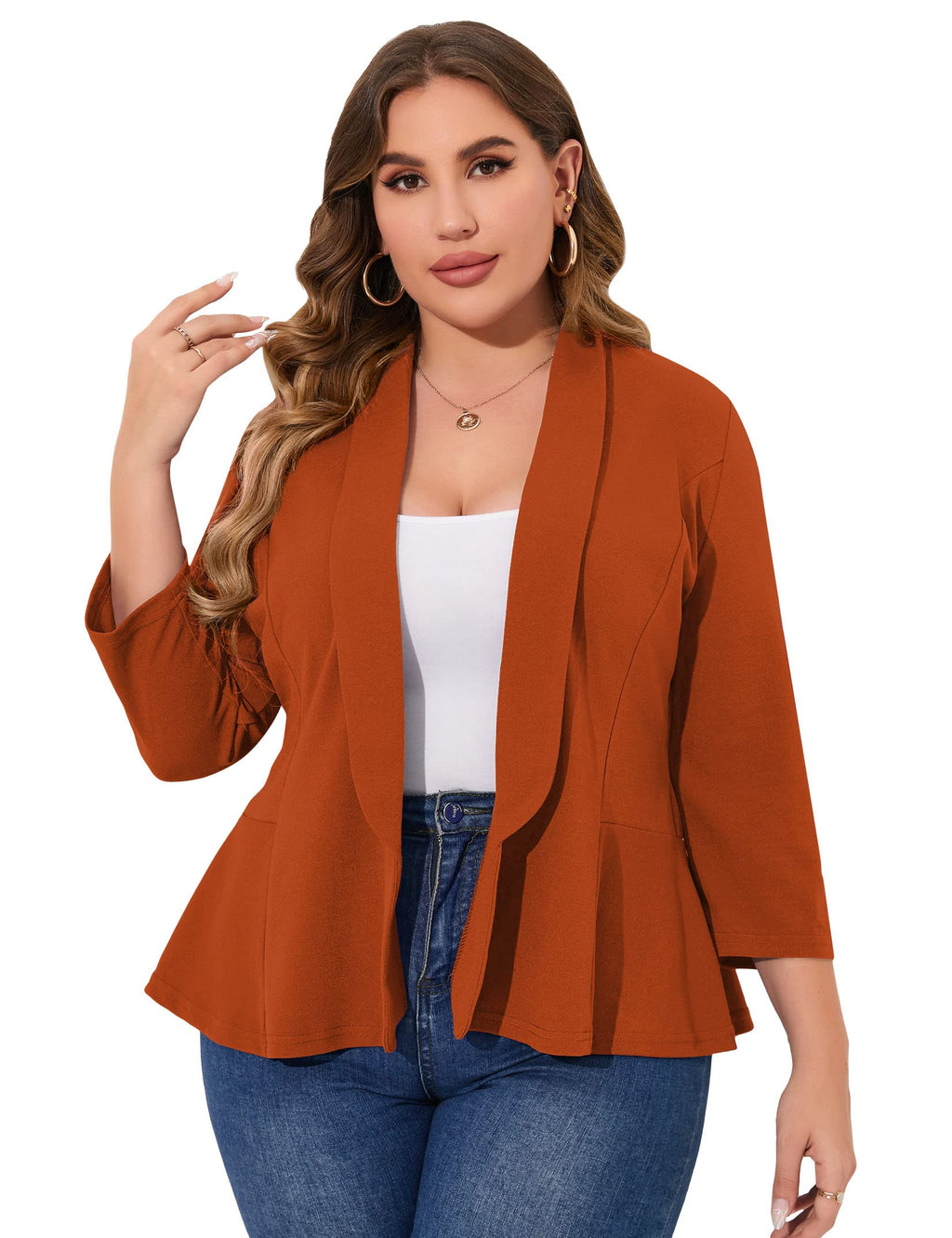 KOJOOIN Women Plus Size Casual Blazer Open Front Long Sleeve Work Office Cardigan Jackets