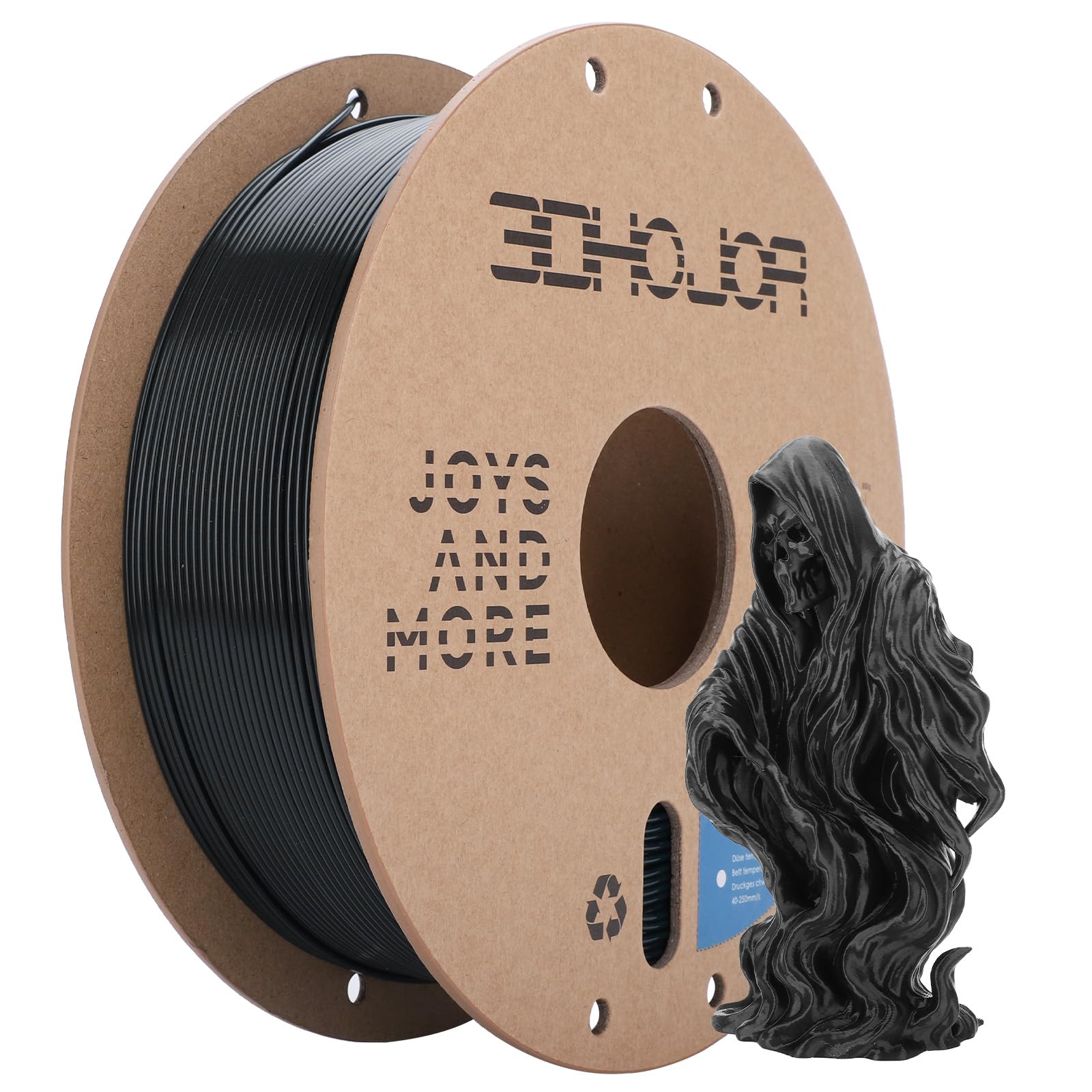 3DHoJor PLA Filament 1.75mm,3D Printing Filament,1kg*2 Cardboard Spool, Fit Most FDM 3D Printer,Dimensional Accuracy +/- 0.03 mm,Vacuum Packaging-2Pack Black