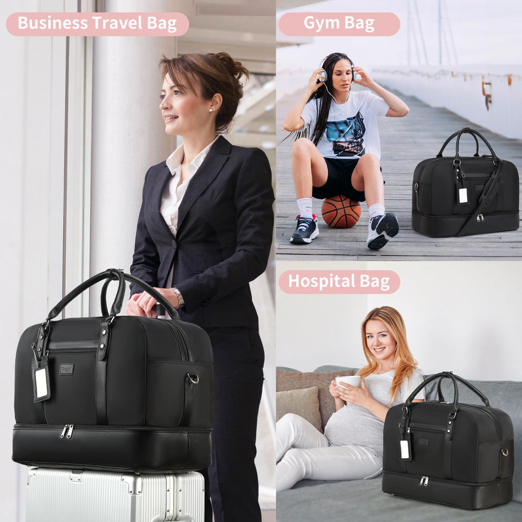 Wogarl 4PCS Weekender Bags for Women Large Overnight Weekend Travel Duffel Carry on Shoulder with Shoe Compartment Canvas Toiletry Bag for Travel Business Gym