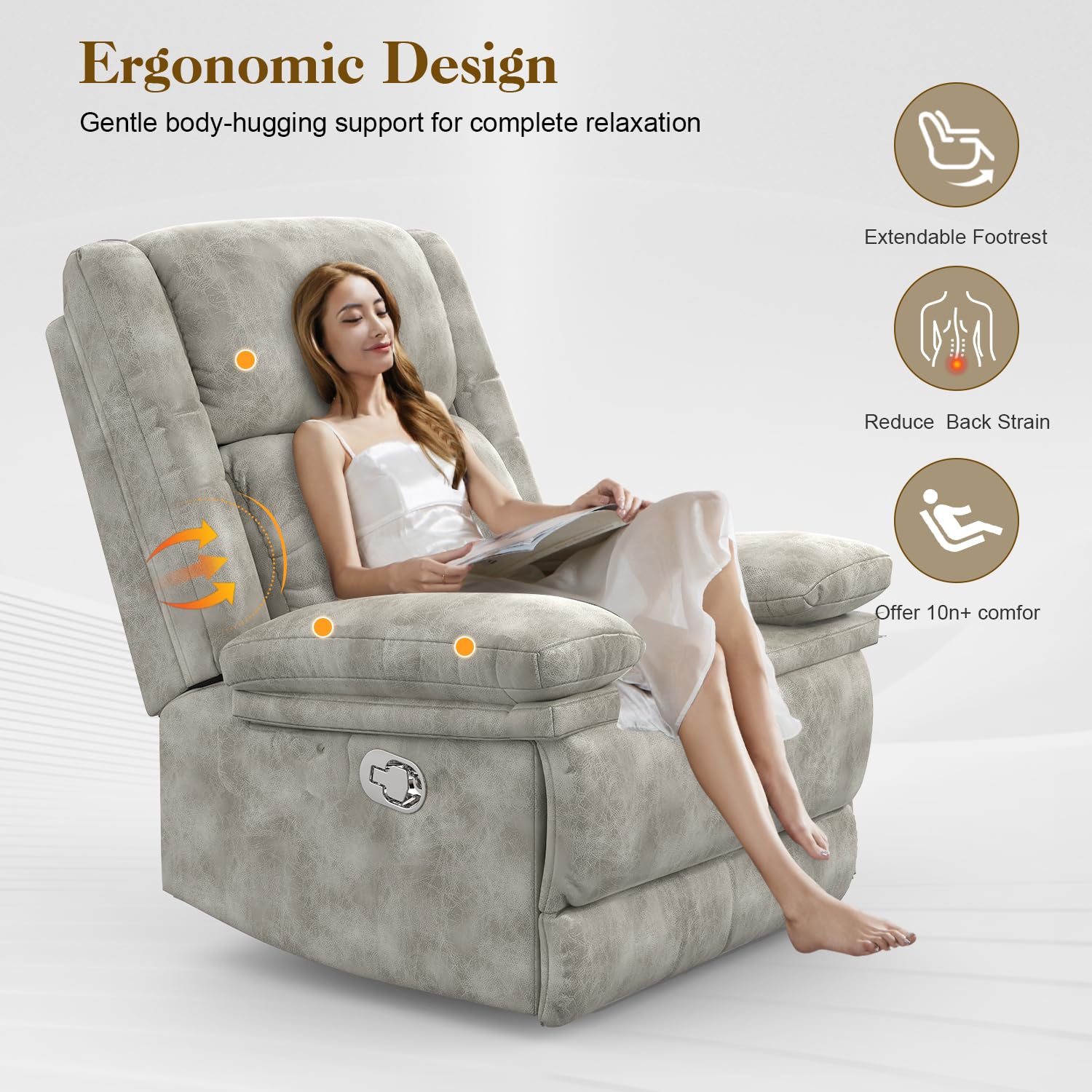 Recliner Chairs for Adults, FSC Certified Massage Reclining Chair with Heated Modern, Ergonomic Lounge Single Reclining Sofa Seat with Cup Holder & Pocket, Living Room Lounge Recliners Black