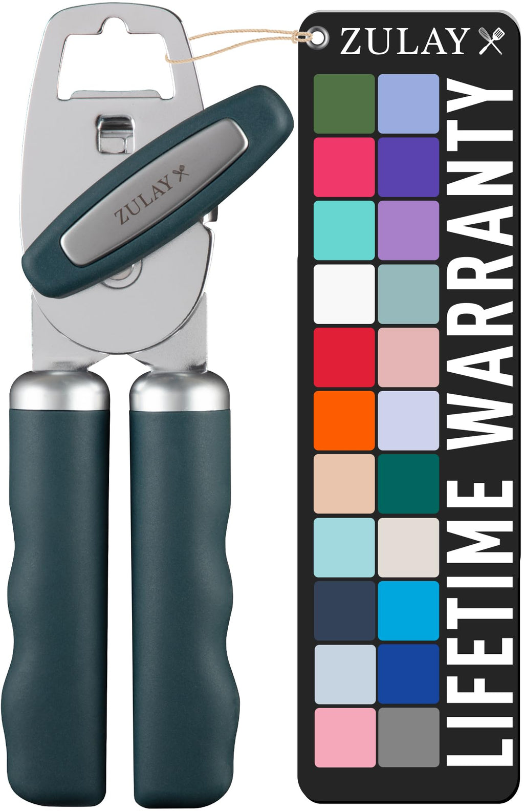 Zulay Kitchen Heavy Duty Stainless Steel Can Opener Manual with Bottle Opener - Rust Proof Manual Can Opener With Turn Knob & Comfy Soft Grip Handles - Airy Lilac