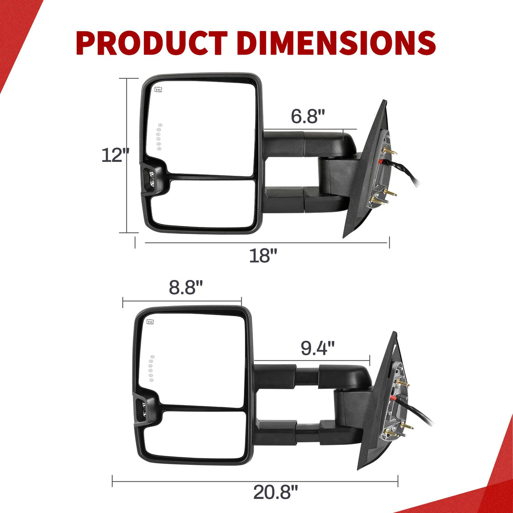 YITAMOTOR Towing Mirrors Compatible with 07-13 Silverado 1500 2500 3500 Tahoe Suburban Avalanche GMC Sierra Yukon Cadillac LED Turn Signal Light Power Heated Manual Telescoping Folding