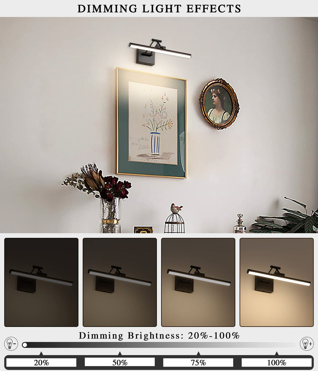 Joossnwell LED Picture Lights for Paintings Dimmable 15.5 Inch Long Hard-Wired Picture Frame Lights Brass Gallery Wall Light with Adjustable Swing Arm Art Display Lamps 7W 3000K Warm White