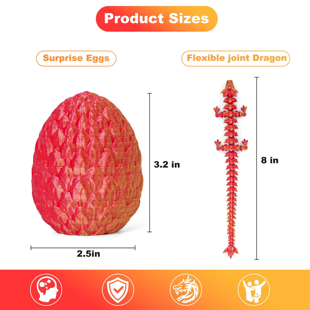 Easter Basket Stuffers 3D Printed Dragon Eggs with Dragon Inside Surprise Mystery Easter Egg Fidget Toy, Articulated Crystal Toys for Kid Easter Egg Hunt Party Favors (1PCS)