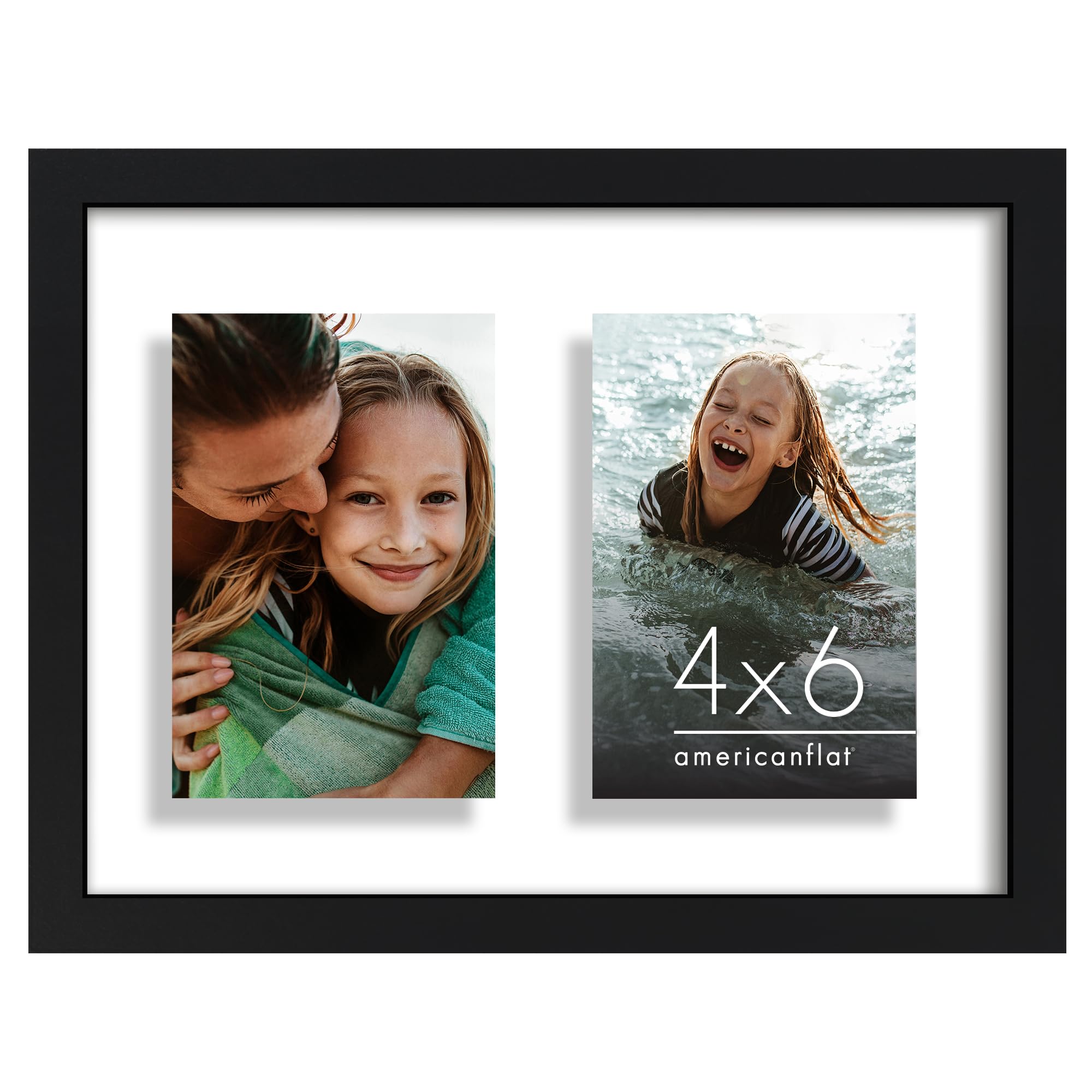 Americanflat 4x6 Double Picture Frame with Shatter-Resistant Glass - Fits Two 4x6 Photos or use as One 6x14 Frame - Signature Collection - Collage Frames for Tabletop and Wall Display - Black