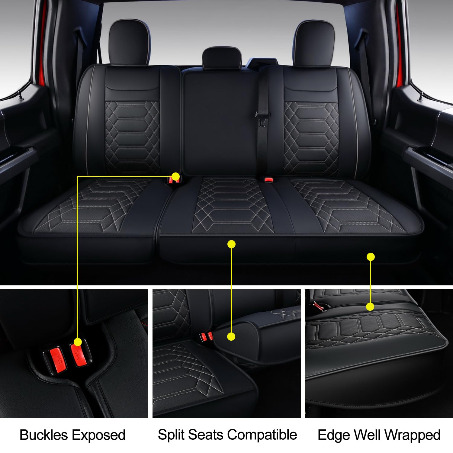 RISINGSTAR Silverado Sierra Front Seat Covers Faux Leather, Fit for 2007-2026 Chevy Silverado GMC Sierra 1500/2500HD/3500HD Crew Double Regular Cab(Front Pair, Black 2 pcs)