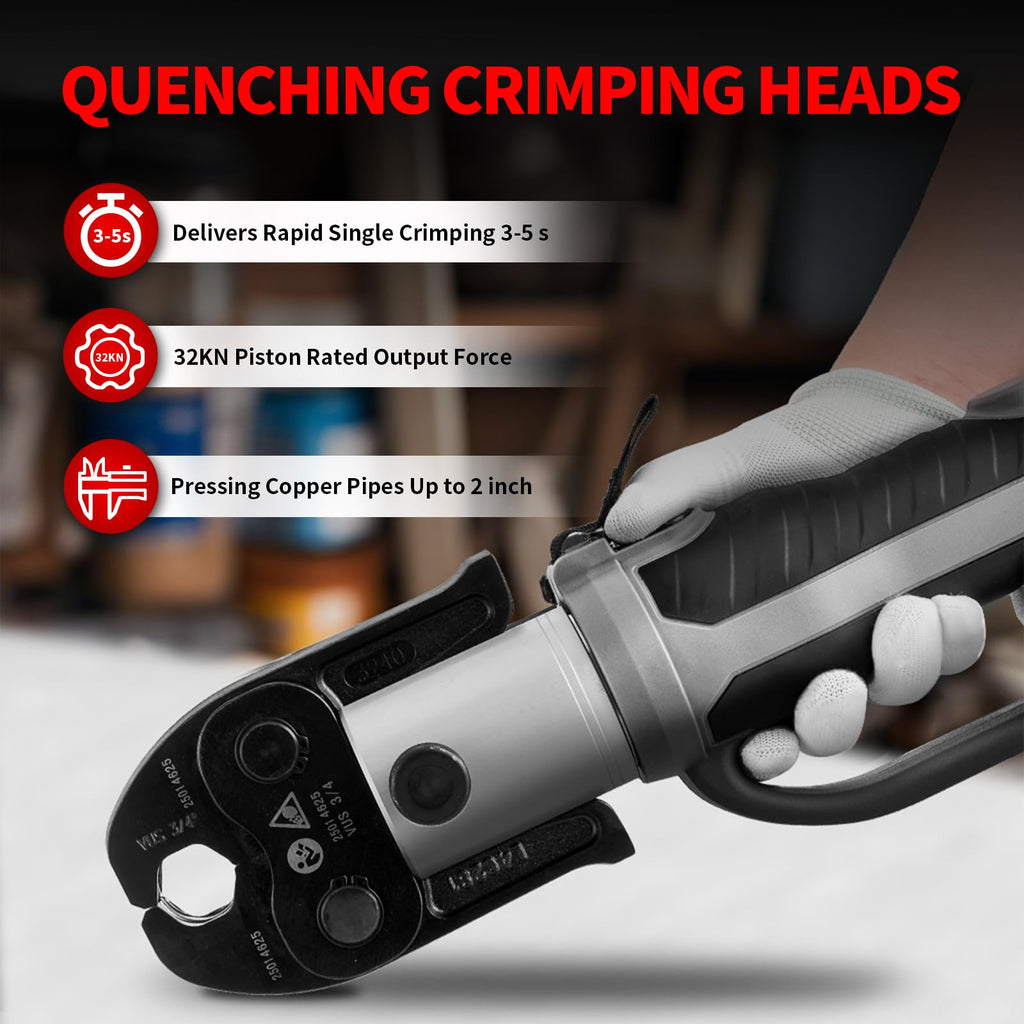 Cordless Pro Press Tool, with 3 Pro Press Jaws Tube Crimping Tool Kit for 1/2, 3/4, 1 inches Copper Pipes and Stainless Steel Pipes, 2pcs 4.0 Ah Battery and Charger, Carrying Case Included