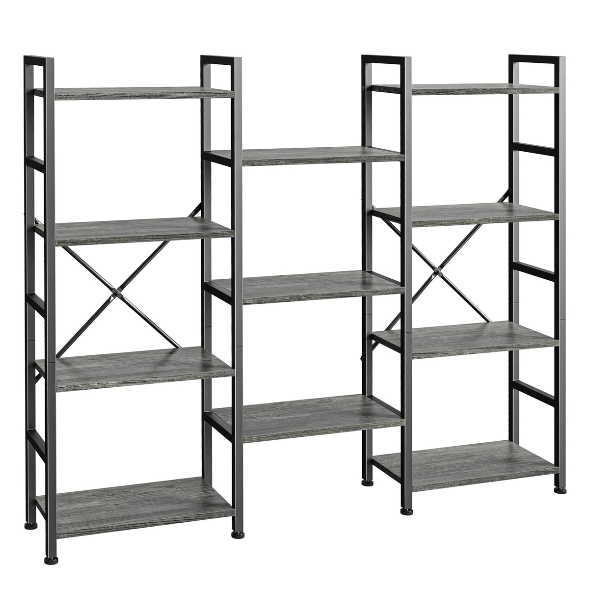SUPERJARE Triple Bookshelf, Bookcase with 11 Open Display Shelves, Wide Book Shelf Book Case for Home & Office, 4 Tier, Black