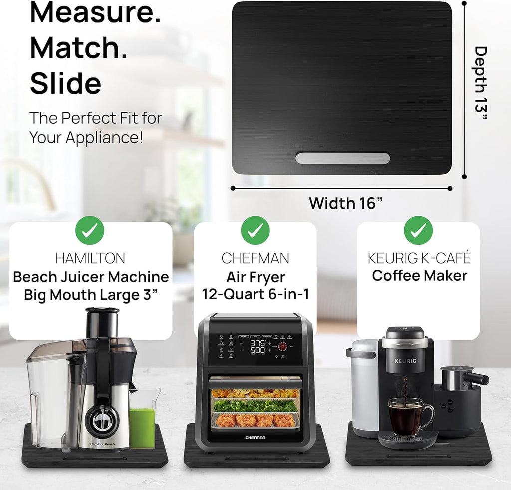 Ibyx Premium Bamboo Mixer Slider for KitchenAid 4.5-5 Qt Tilt-Head Stand Mixer - Food-Grade Appliance Slider Mat for Kitchen Countertop Storage Accessories (Black)