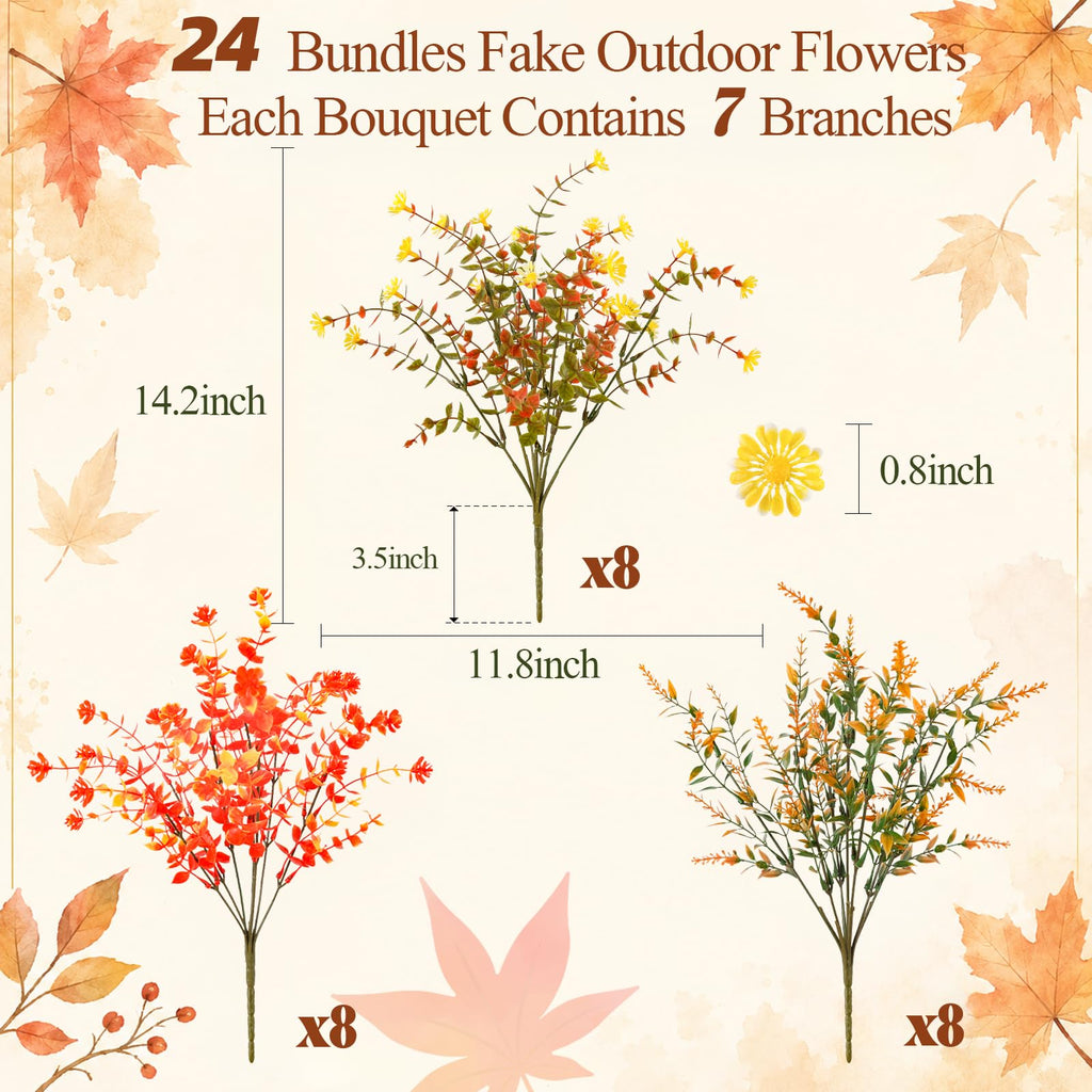 MACTING 12 Bundles Artificial Fall Lavender Flowers for Outdoors, UV Resistant Fake Outdoor Plants, Faux Autumn Greenery Shrubs for Planters Porch Patio Garden Yard Outside Thanksgiving Decorations