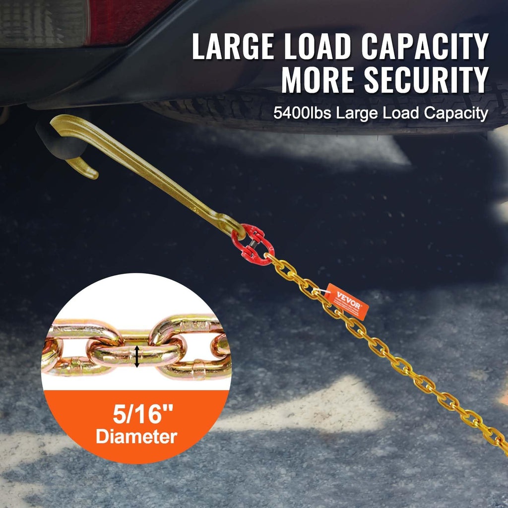 VEVOR G80 V Bridle Chain, 3/8" x 2' Towing Chain Bridle with 15" J Hooks, T Hooks & Grab Hooks, Heavy Duty Transport Tow Chain Bridle with 7800 lbs Safe Working Load for Flatbed Truck Wrecker Recovery