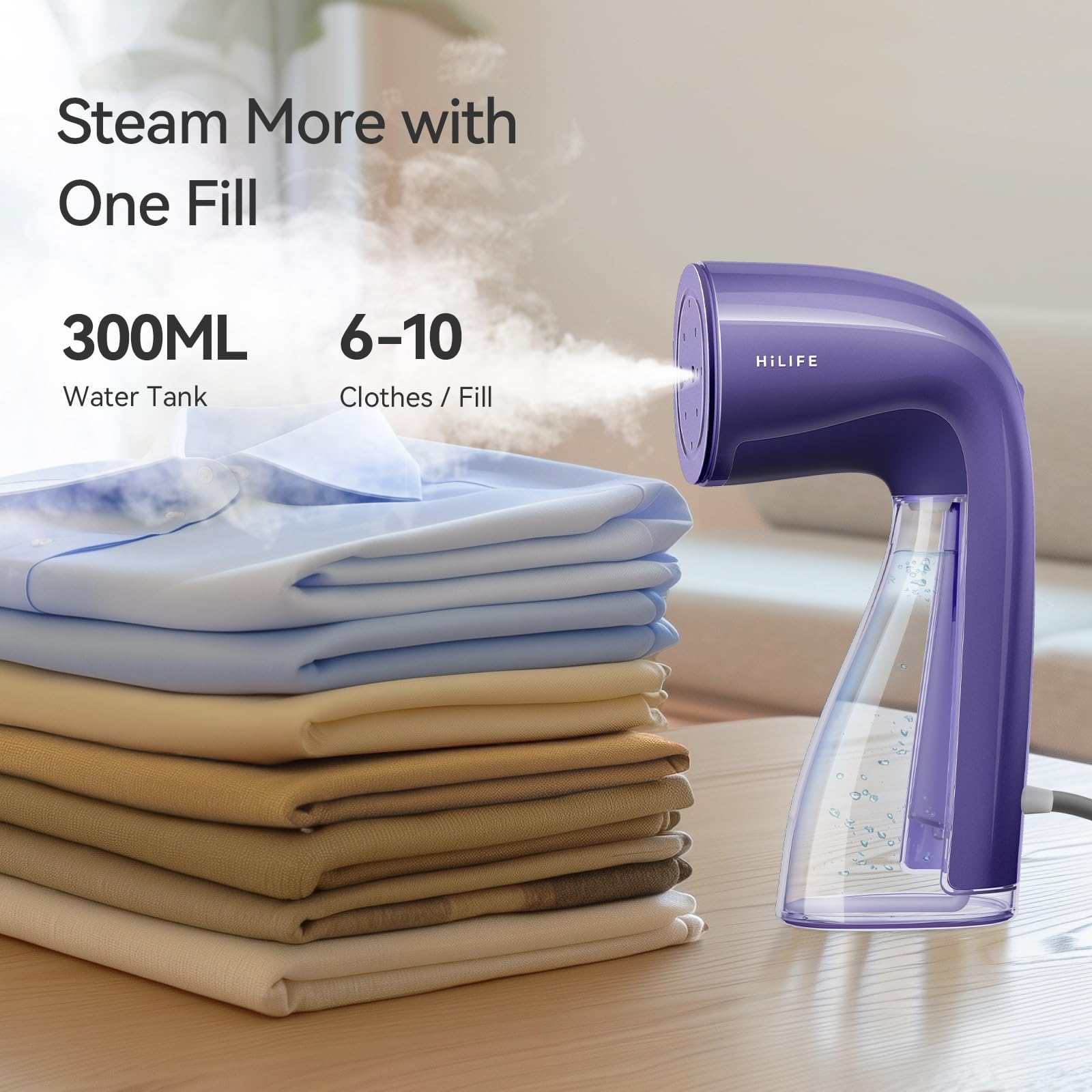 HiLIFE Steamer for Clothes, Portable Handheld Design, 240ml Big Capacity, 700W, Strong Penetrating Steam, Removes Wrinkle, for Home, Office and Travel(ONLY FOR 120V) (Olive Green)