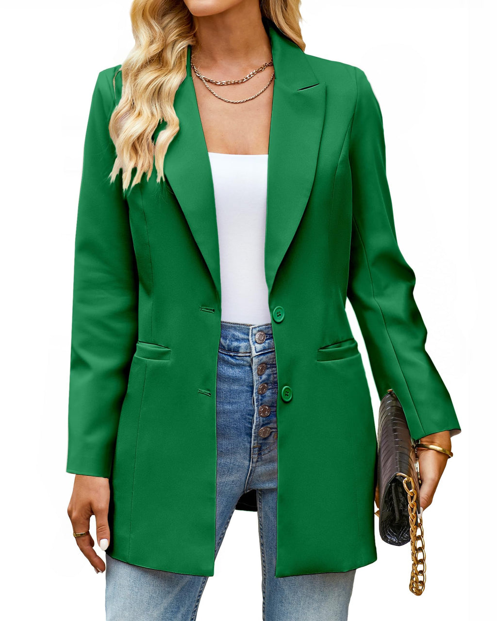 luvamia Blazers for Women Business Casual Long Blazer Jackets Dressy Work Professional Office Outfits Lapel Pockets