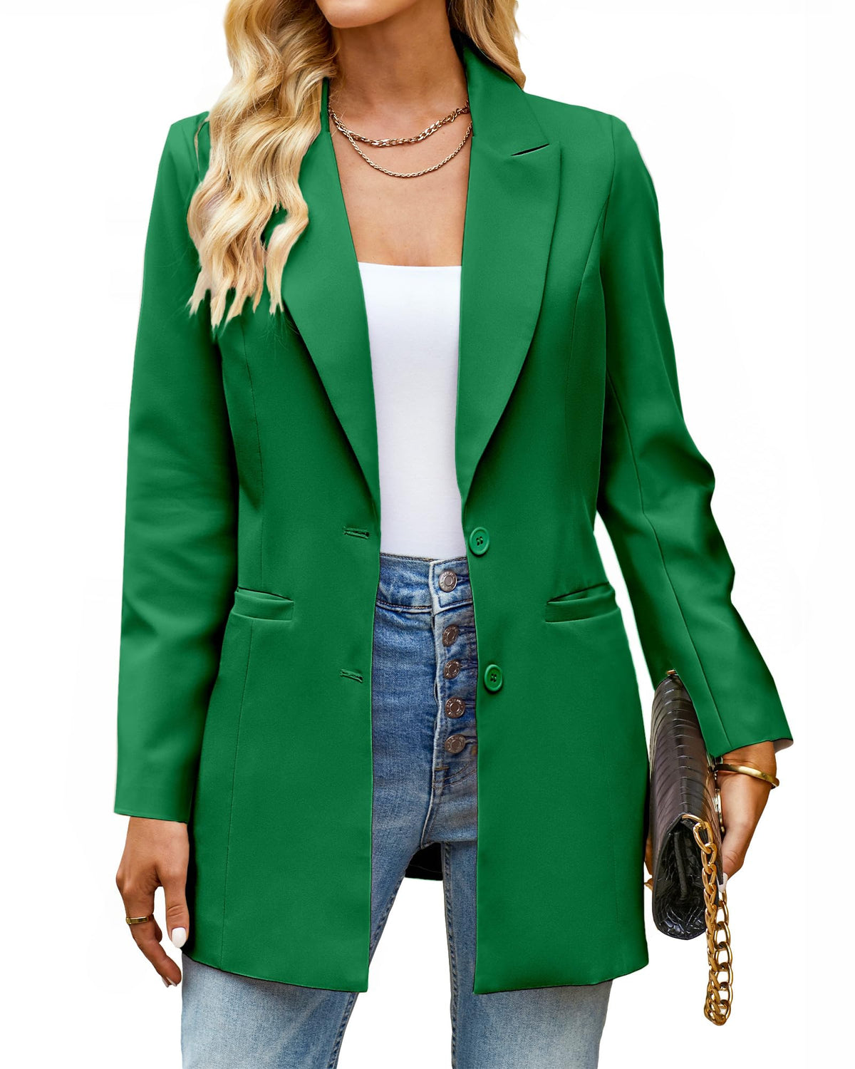 luvamia Blazers for Women Business Casual Long Blazer Jackets Dressy Work Professional Office Outfits Lapel Pockets
