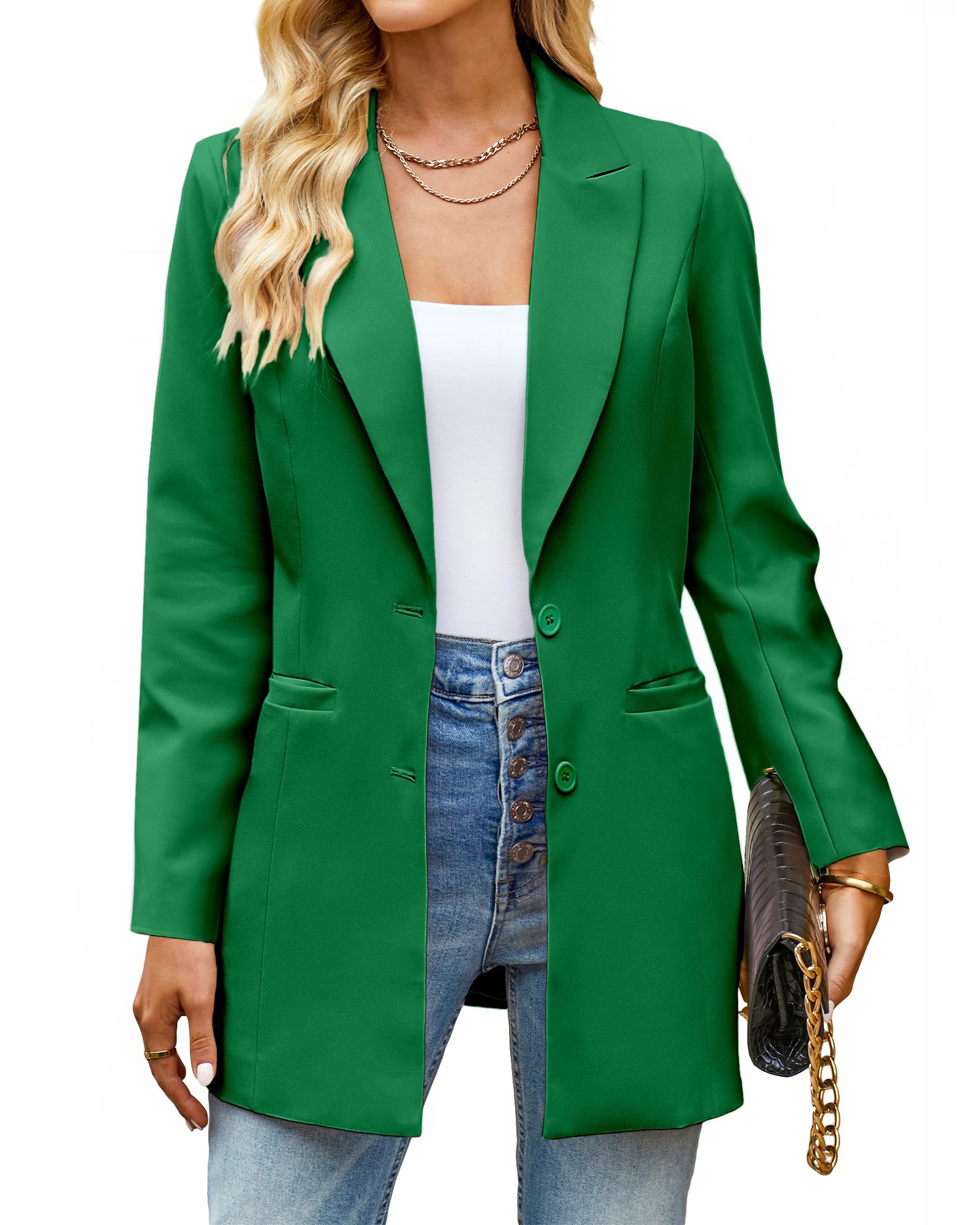 luvamia Blazers for Women Business Casual Long Blazer Jackets Dressy Work Professional Office Outfits Lapel Pockets