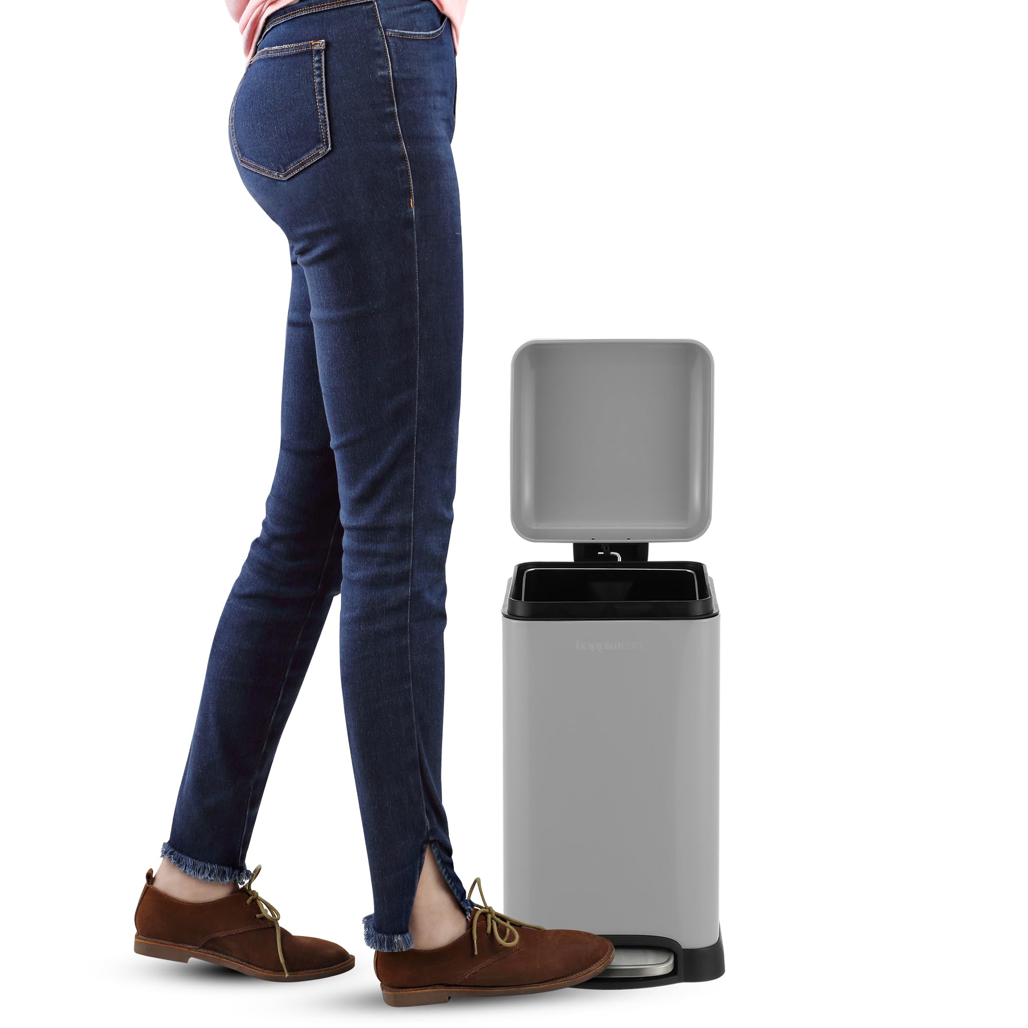 happimess HPM1012B Betty Retro Mini 3.2-Gallon Step-Open Trash Can with Soft-Close Lid, Modern, Minimalistic, Fingerprint Proof for Home, Kitchen, Laundry Room, Office, Bedroom, Bathroom, Black