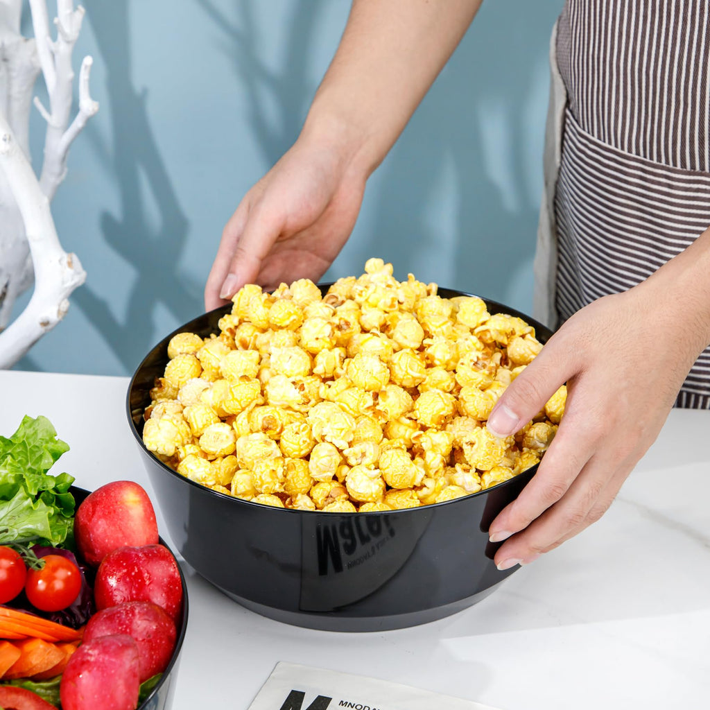 Hioasis 8 Pack Plastic Serving Bowls 128oz Black Plastic Bowls Heavy Duty Disposable Serving Bowls for Party Snack & Salad & Candy & Bar Buffet & Wedding