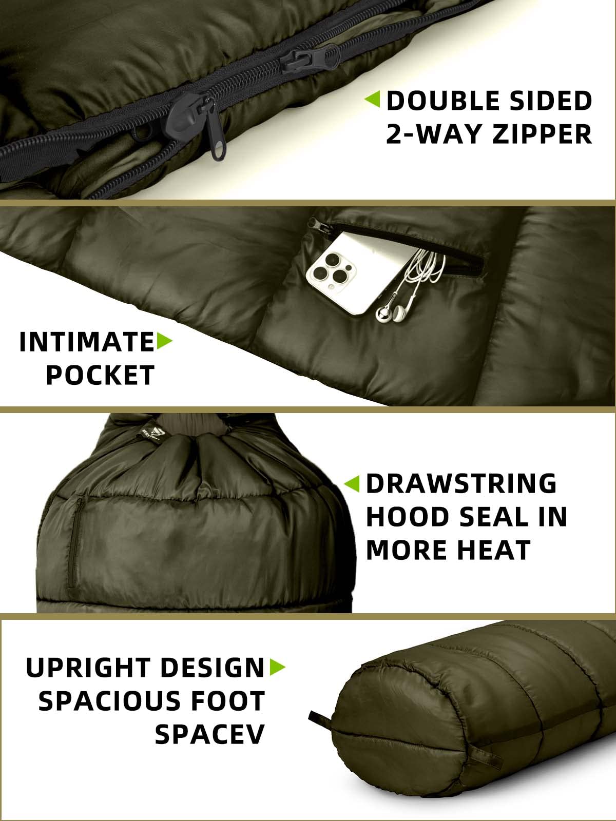 Bessport Mummy Sleeping Bag | 15-45 ℉ Extreme 3-4 Season Sleeping Bag for Adults Cold Weather– Warm and Washable, for Hiking Traveling & Outdoor Activities