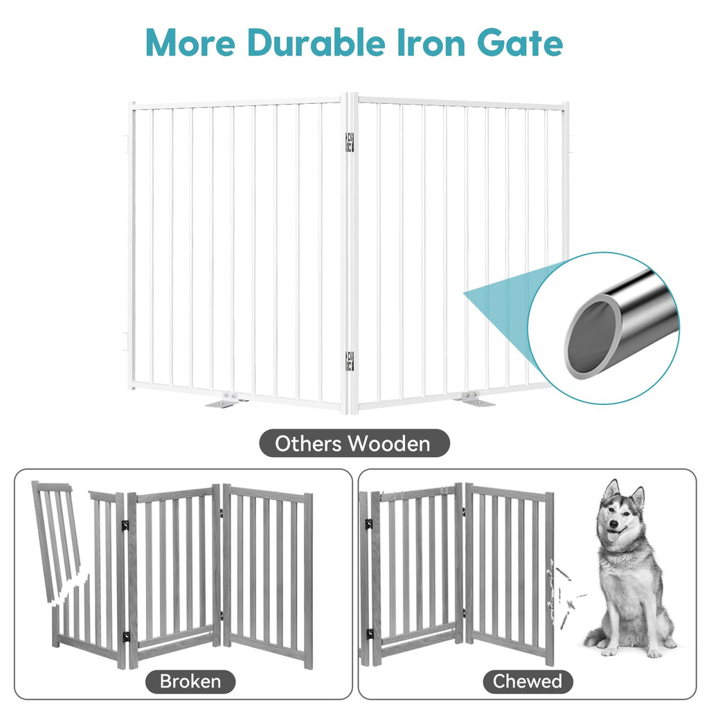 No Pawblems Free Standing Dog Gate, 30" Tall Foldable Dog Fence for Indoor, Up to 52 Inch Extra Wide Puppy Gate Extension for Stairs, Hallways, Doorways, Deck, Yard (White, 2 Panels)