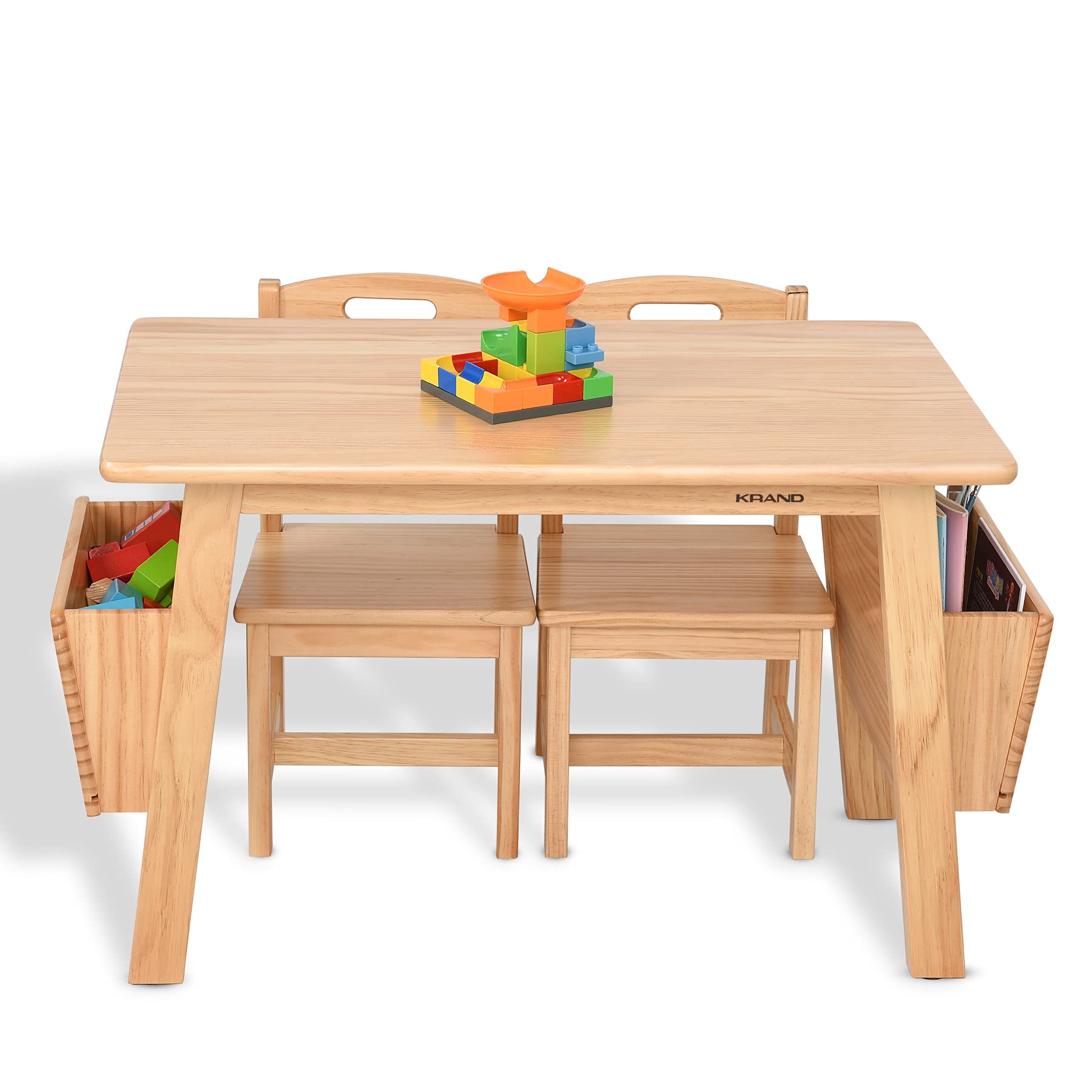Kids Solid Wood Table and 2 Chair Set with Built-in Storage Cases Children's Storage Table and Chair Set for Toddlers Boys and Girls (Bianca White)