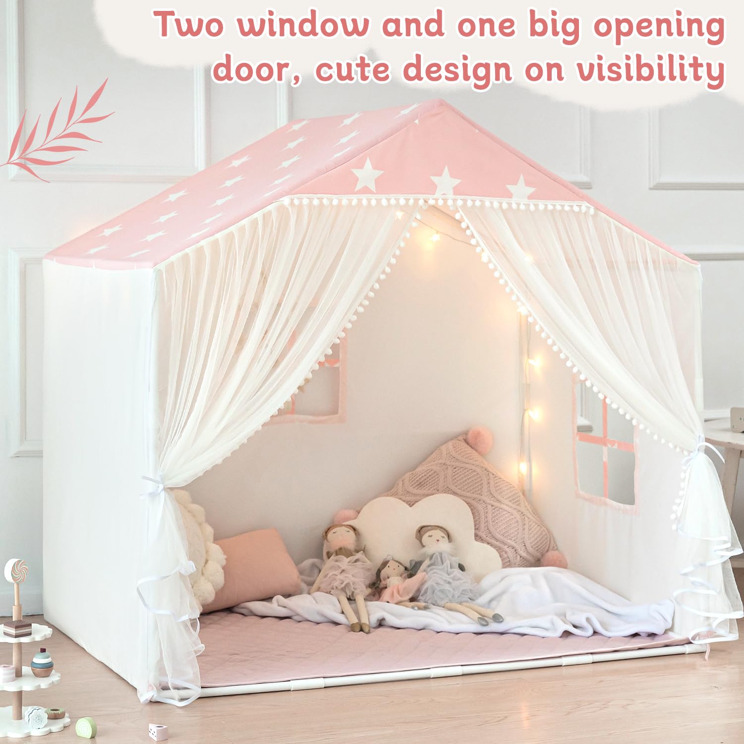 Kids Play Tent with Mat, Large Playhouse Play Tent Indoor for Girls Boys | Kids Play Playhouse Tent Ages 4-8 for Toddlers Children Boy Girl Play House Toy Birthday Gift, Washable, 57" x 35.5" x 53"