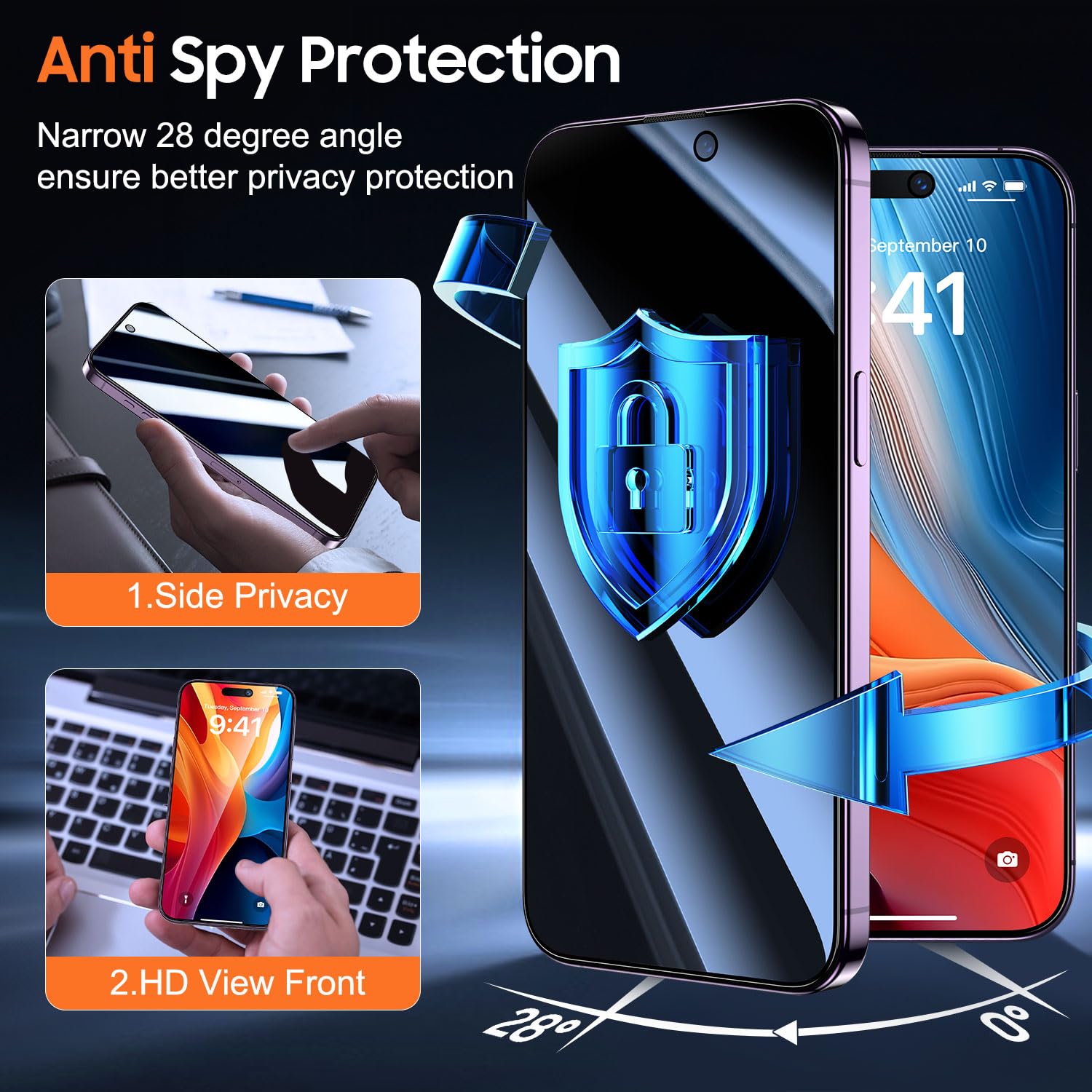 UniqueMe for iPhone 12 Pro Max Privacy Screen Protector - [Military Grade Shatterproof & 9H+ Hardness] Screen Protector 12 Pro Max Tempered Glass Full Coverage Protection, Easy to install, 2 Packs