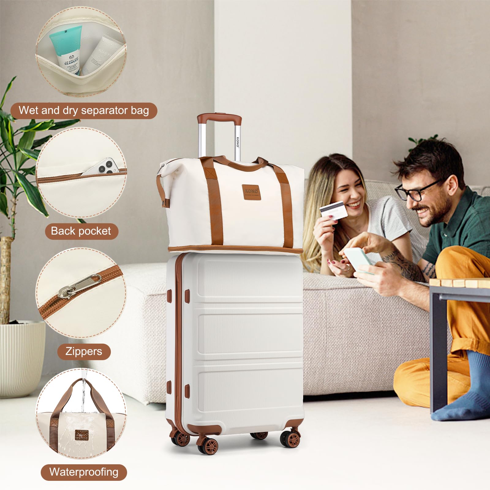 Kono Carry On Luggage Set Airline Approved Lightweight PC+ABS Carry On Suitcase with TSA Lock Spinner Wheels Durable Luggage Hardside Apricot Blue