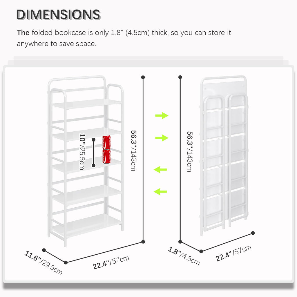 4NM No Assembly Folding Bookshelf, 3 Tiers Collapsible Book Shelves Open Industrial Foldable Storage Bookcase Shelf for Bedroom, Living Room, Home Office - Natural and White