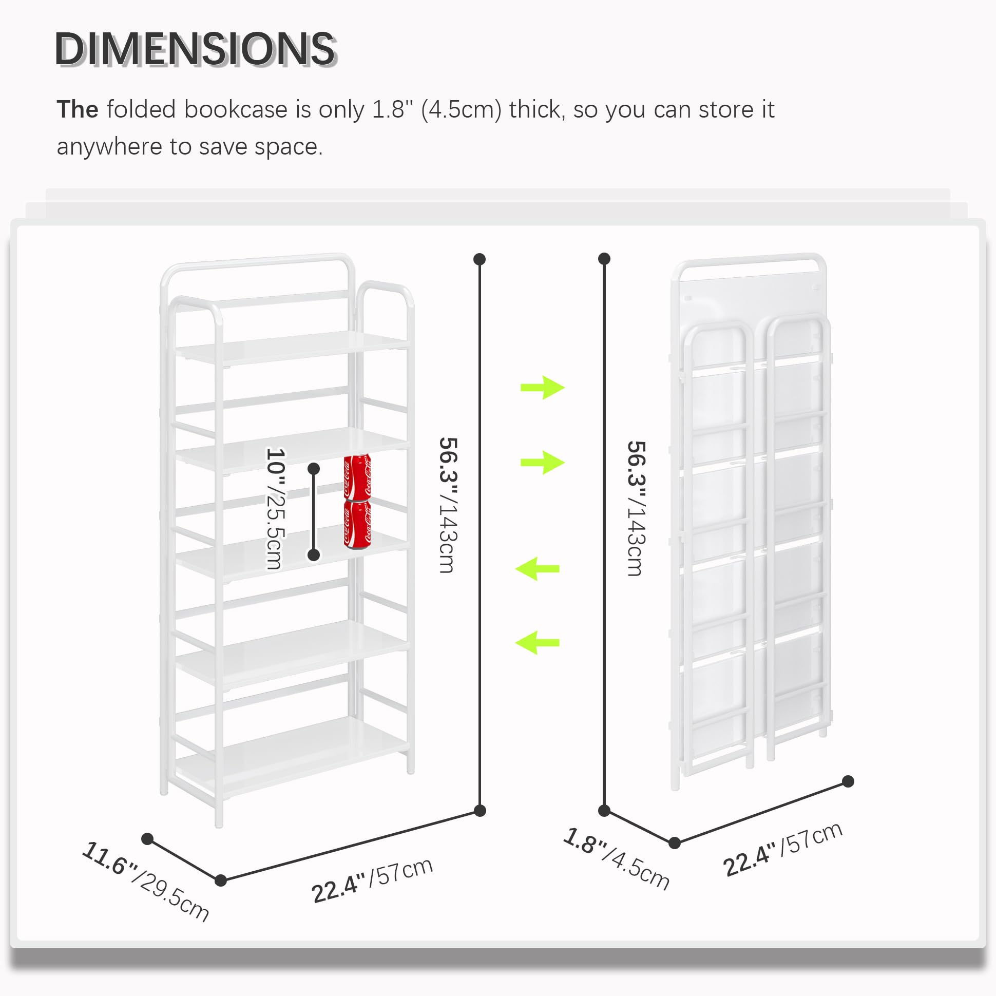4NM No Assembly Folding Bookshelf, 3 Tiers Collapsible Book Shelves Open Industrial Foldable Storage Bookcase Shelf for Bedroom, Living Room, Home Office - Natural and White
