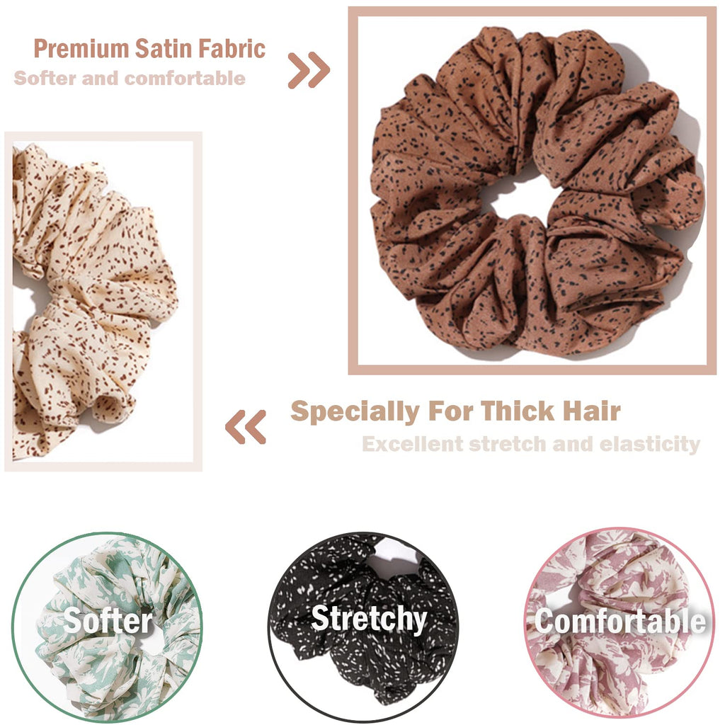 IVARYSS Extra Large Scrunchies for Women's Hair, Premium Satin Soft Jumbo Scrunchy, XL 6 inch Big Elastic Thick Band Hair Accessories, 4 Pack, Dots