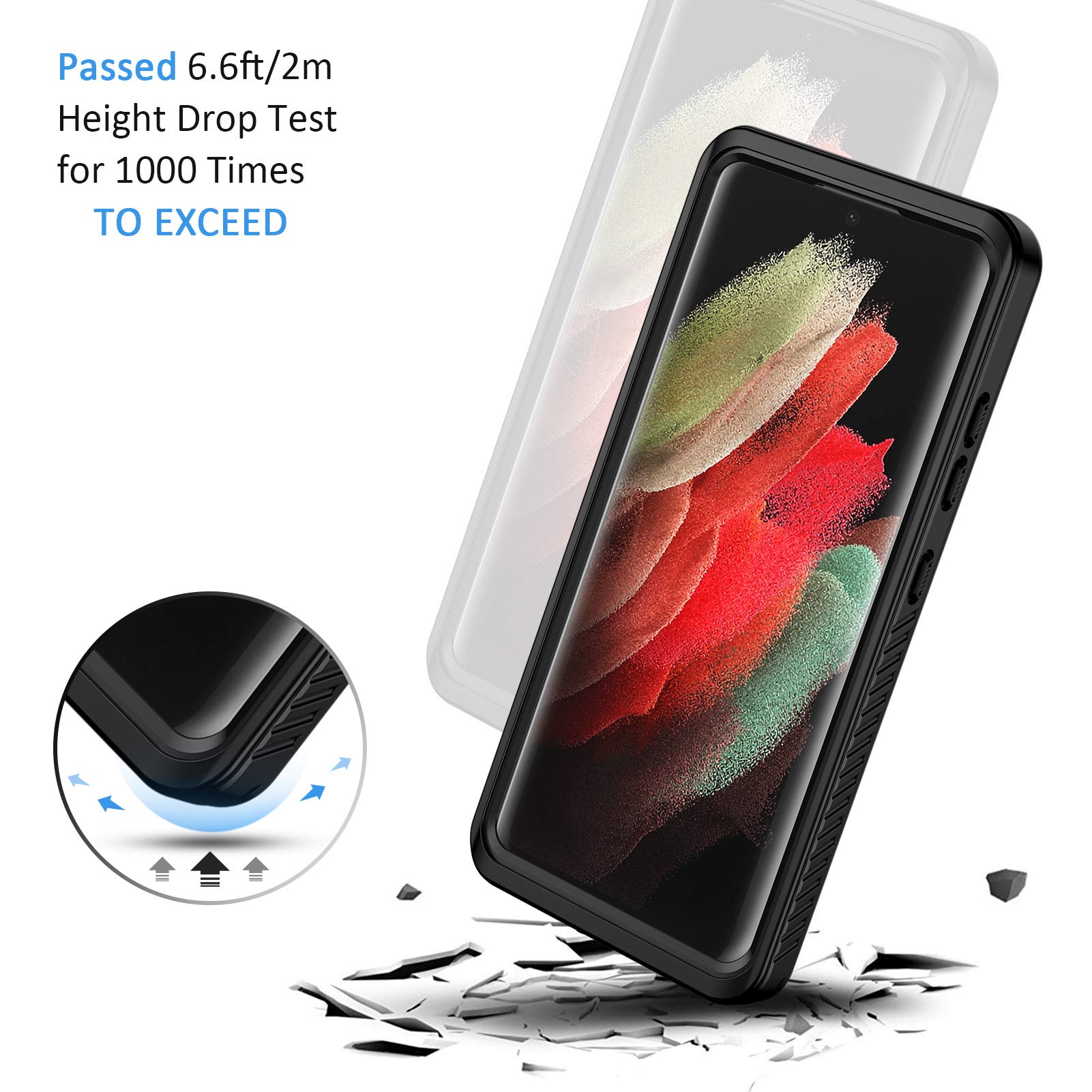 Lanhiem for Samsung Galaxy S21 Case, IP68 Waterproof Dustproof Case with Built-in Screen Protector, Rugged Full Body Shockproof Protective Phone Cover for Galaxy S21 5G 6.2 Inch, Black