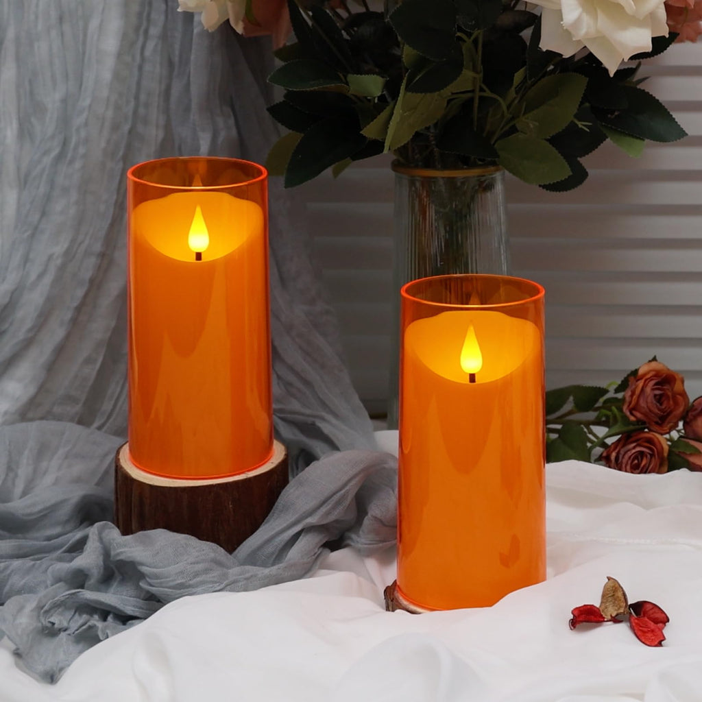 NURADA Flameless Candles with Remote Timer: 3D Wick Battery Operated Led Pillar Acrylic Fake Candle Set for Home Decoration Romantic Ambiance - Gold 2 Pack