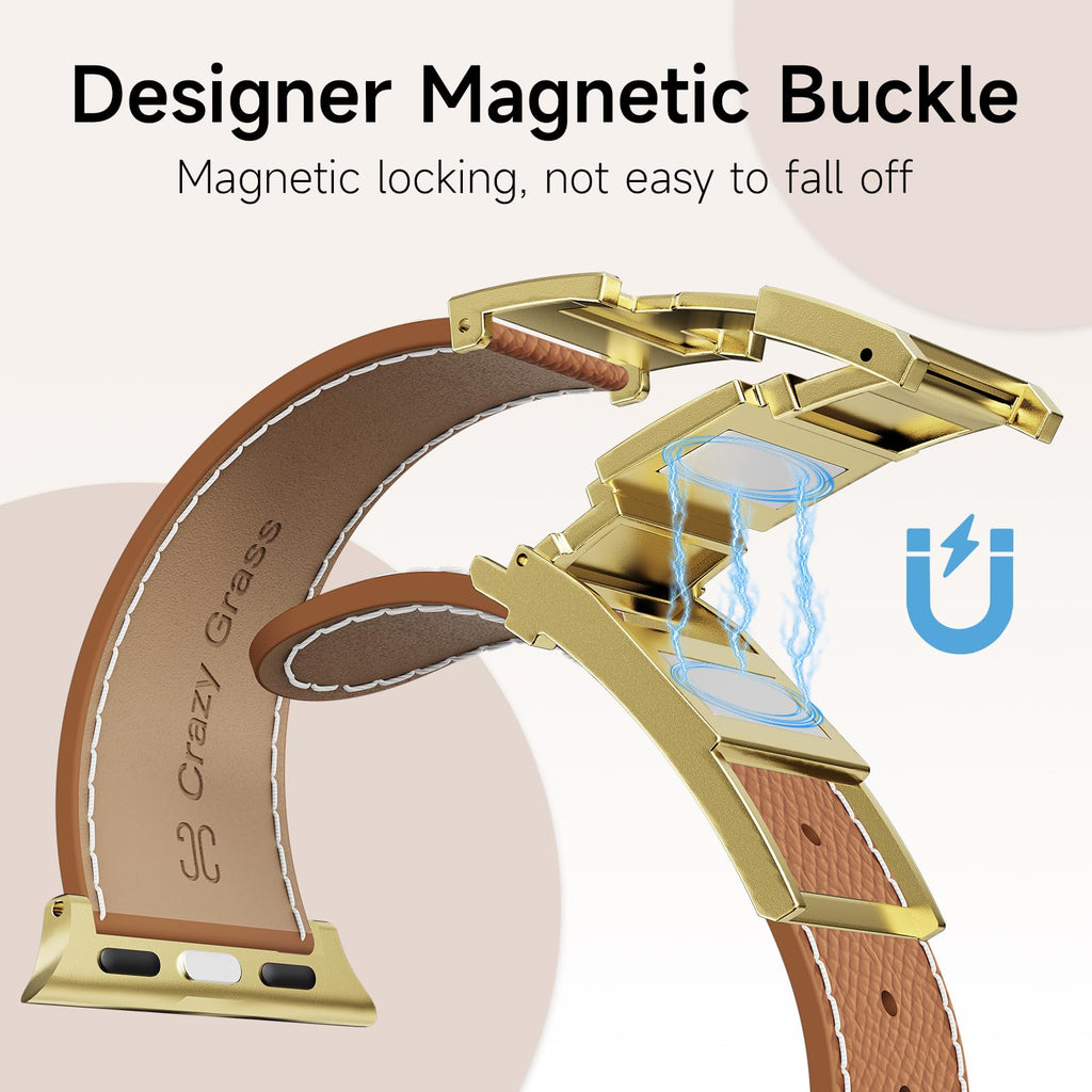Designer Leather Band Compatible with Apple Watch 49mm46mm45mm44mm42mm41mm 40mm38mm for Women,Magnetic Buckle Replacement Strap for iWatch Ultra 3/2 /1 SE 3/2/1 Series 11/10/9/8/7/6/5/4/3/2/1