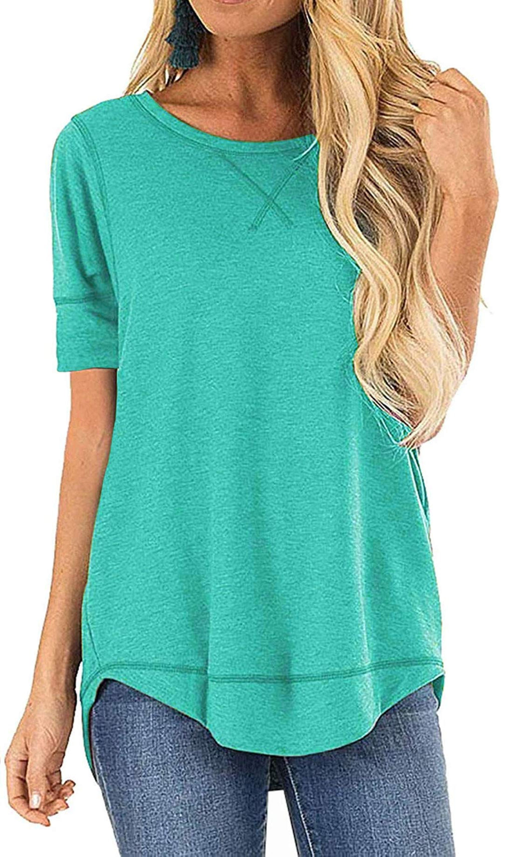 JomeDesign Summer Tops for Women Short Sleeve Side Split Casual Loose Tunic Top