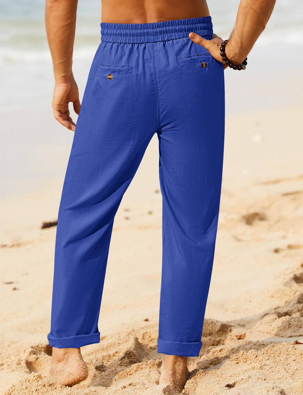 iWoo Linen Pants Men Casual 2025 Summer Beach Elastic Drawstring Waist Yoga Pants Travel Baggy Work Pant Pajama