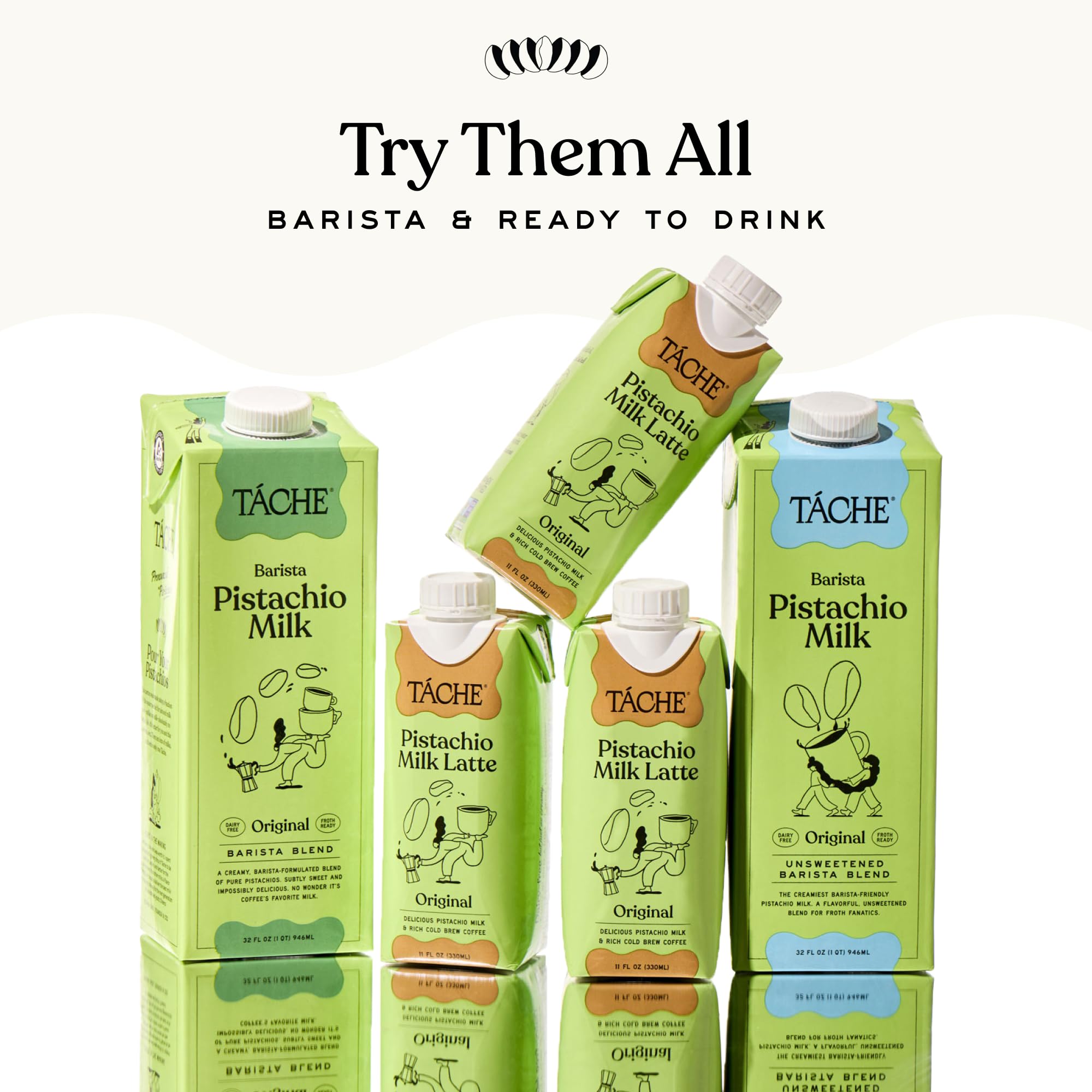 Táche Pistachio Milk, Original Vegan Barista Pistachio Creamer with No Added Oil, Frothy, Perfect Pistachio Cream for Coffee and Lattes, Plant-Based Dairy Alternative, (32oz, 6-Pack)