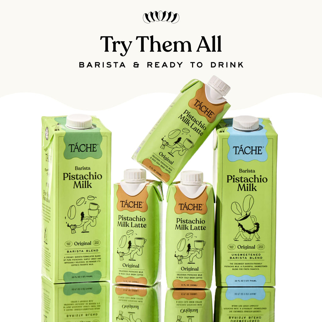 Táche Pistachio Milk, Original Vegan Barista Pistachio Creamer with No Added Oil, Frothy, Perfect Pistachio Cream for Coffee and Lattes, Plant-Based Dairy Alternative, (32oz, 6-Pack)