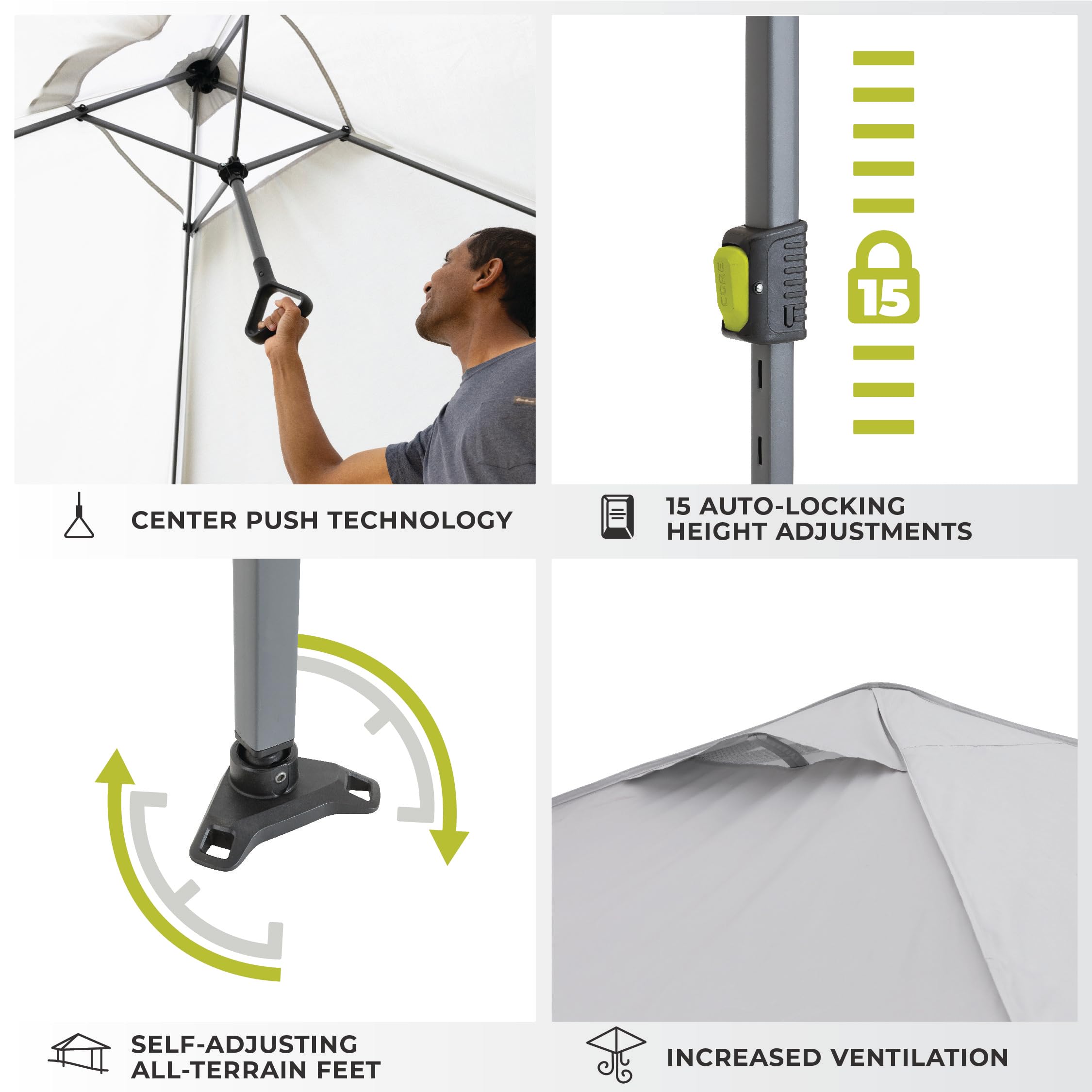 Core Instant Straight Leg Canopy Tent with Adjustable Sun Wall, 6 ft x 4 ft , Gray